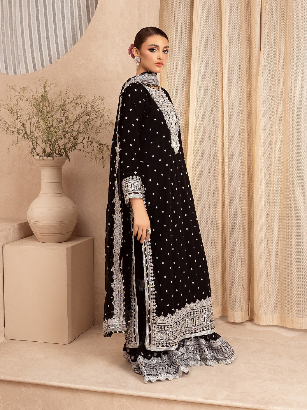 Chiffon Embellished 3-Piece Gharara Suit - Black