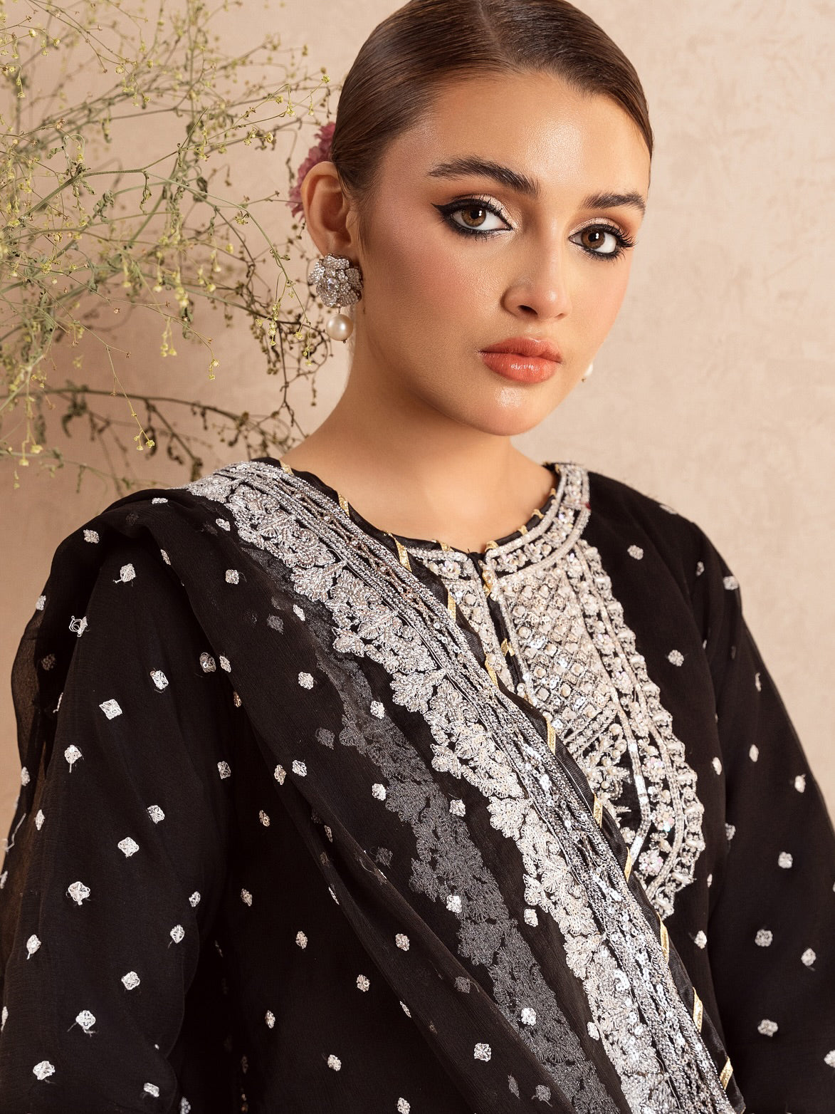 Chiffon Embellished 3-Piece Gharara Suit - Black