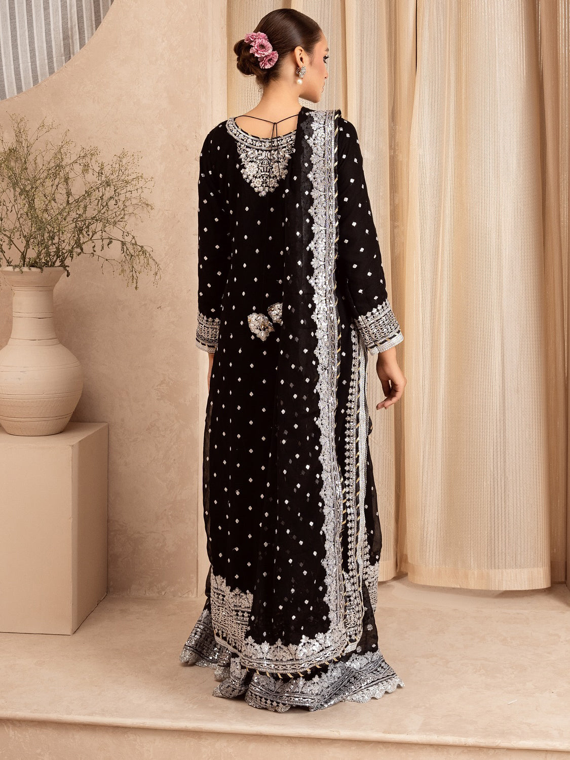 Chiffon Embellished 3-Piece Gharara Suit - Black