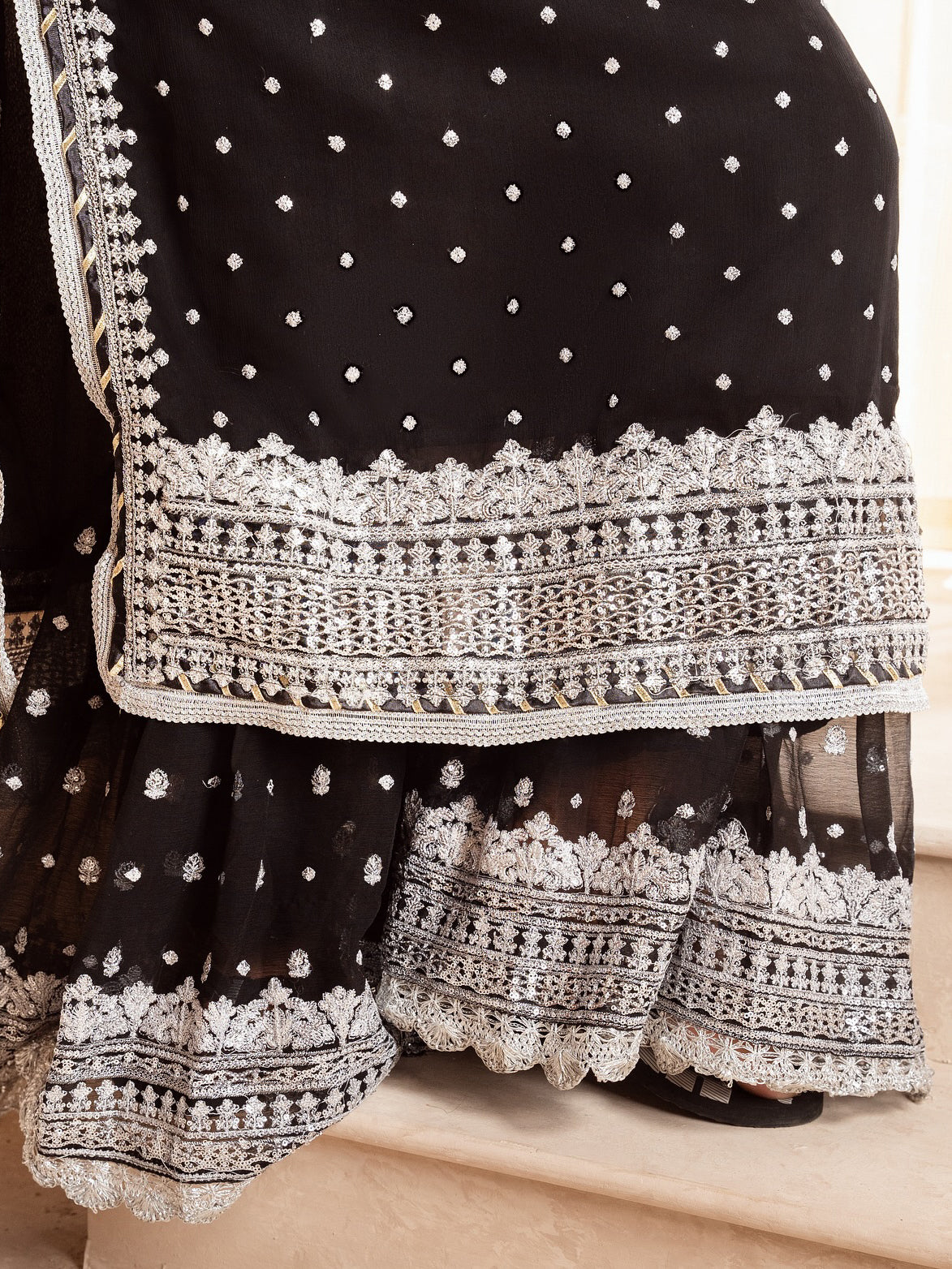 Chiffon Embellished 3-Piece Gharara Suit - Black