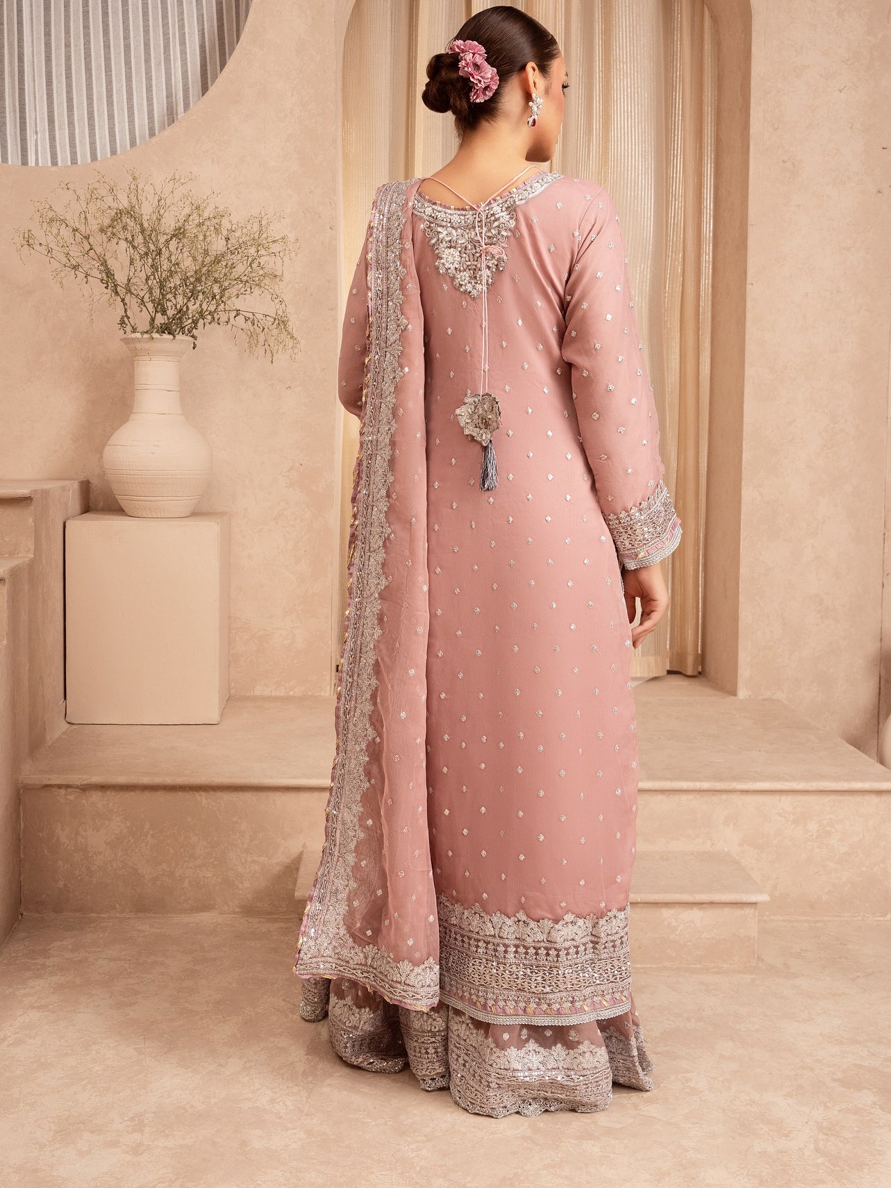 Chiffon Embellished 3-Piece Gharara Suit - Pink