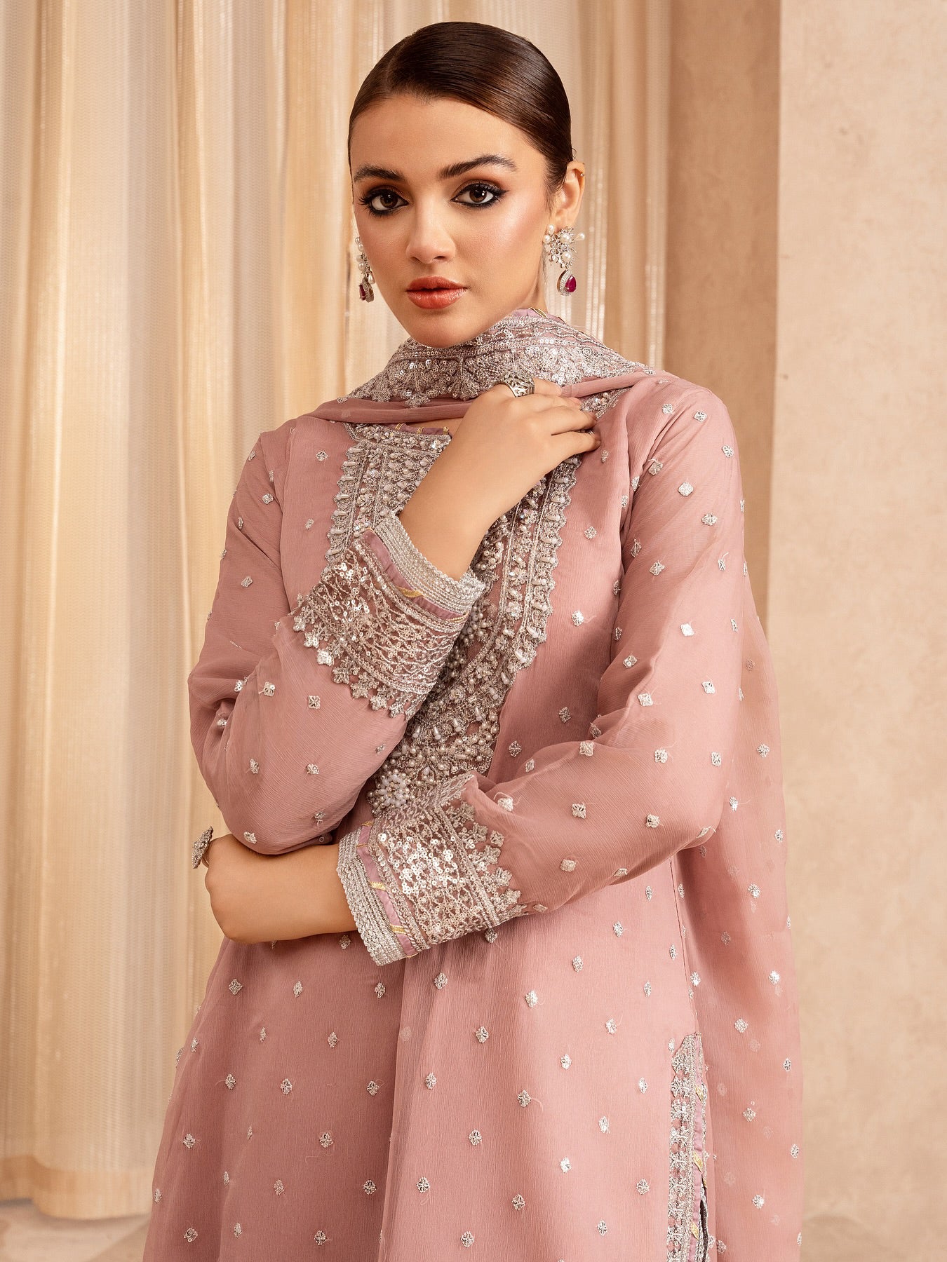 Chiffon Embellished 3-Piece Gharara Suit - Pink