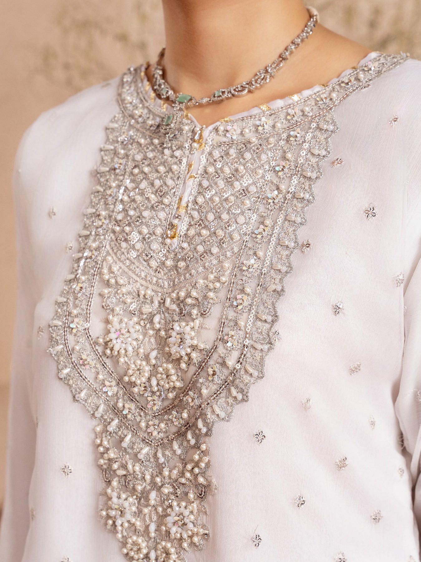 Chiffon Embellished 3-Piece Gharara Suit - White