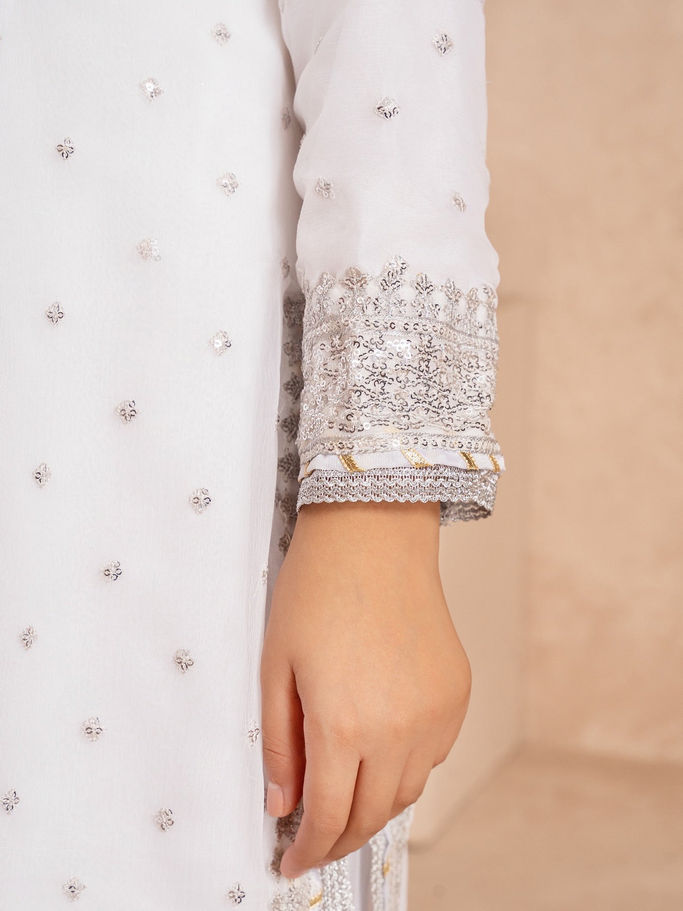 Chiffon Embellished 3-Piece Gharara Suit - White