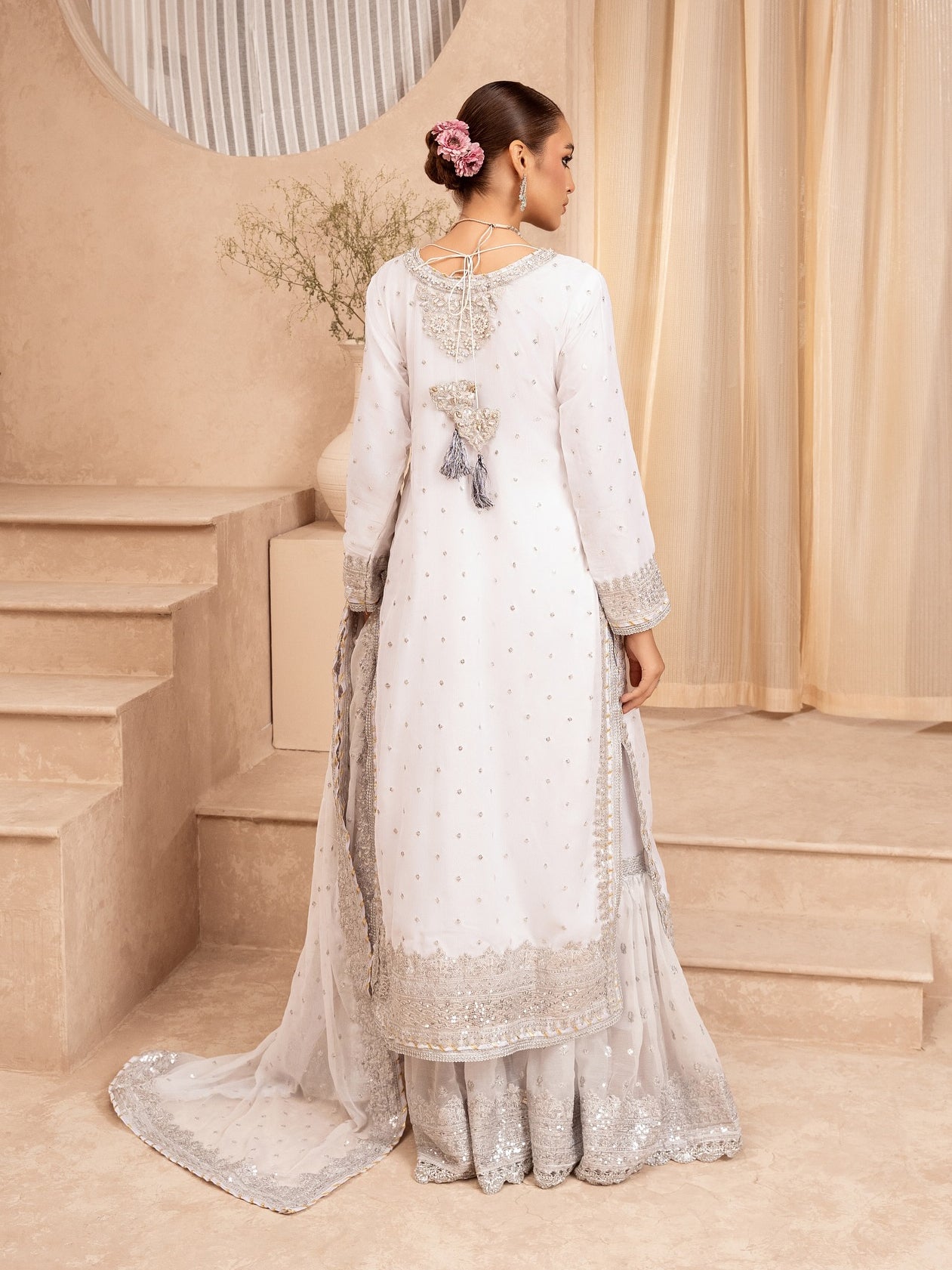 Chiffon Embellished 3-Piece Gharara Suit - White