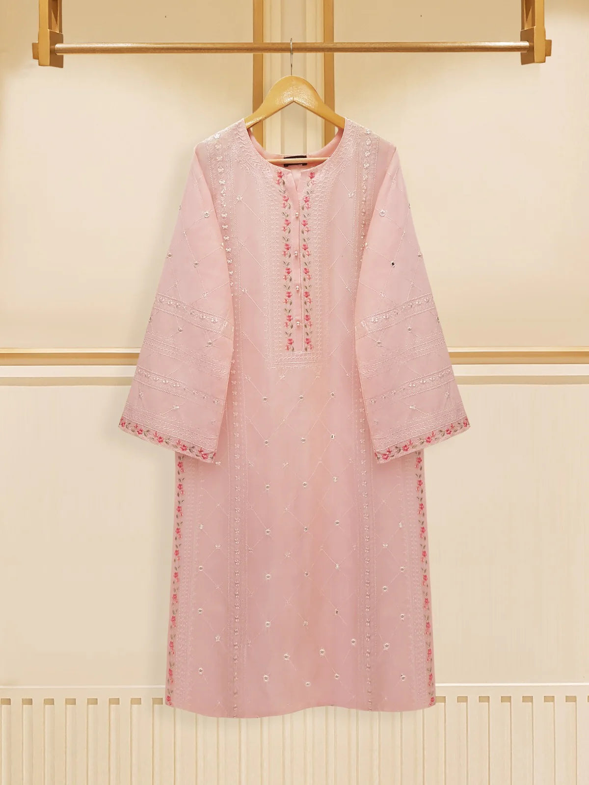 Agha Noor Peach Fine Jacquard Shirt