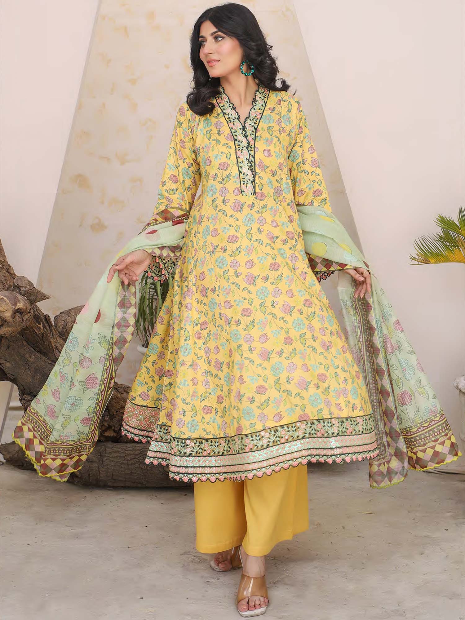 Munira Lawn Frock Suit (MSL-03) - Yellow