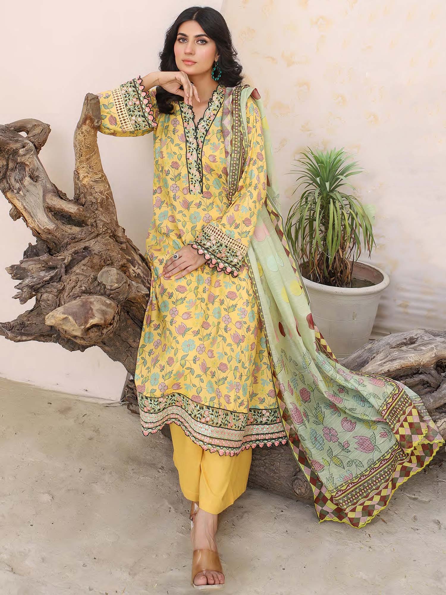 Munira Lawn Frock Suit (MSL-03) - Yellow