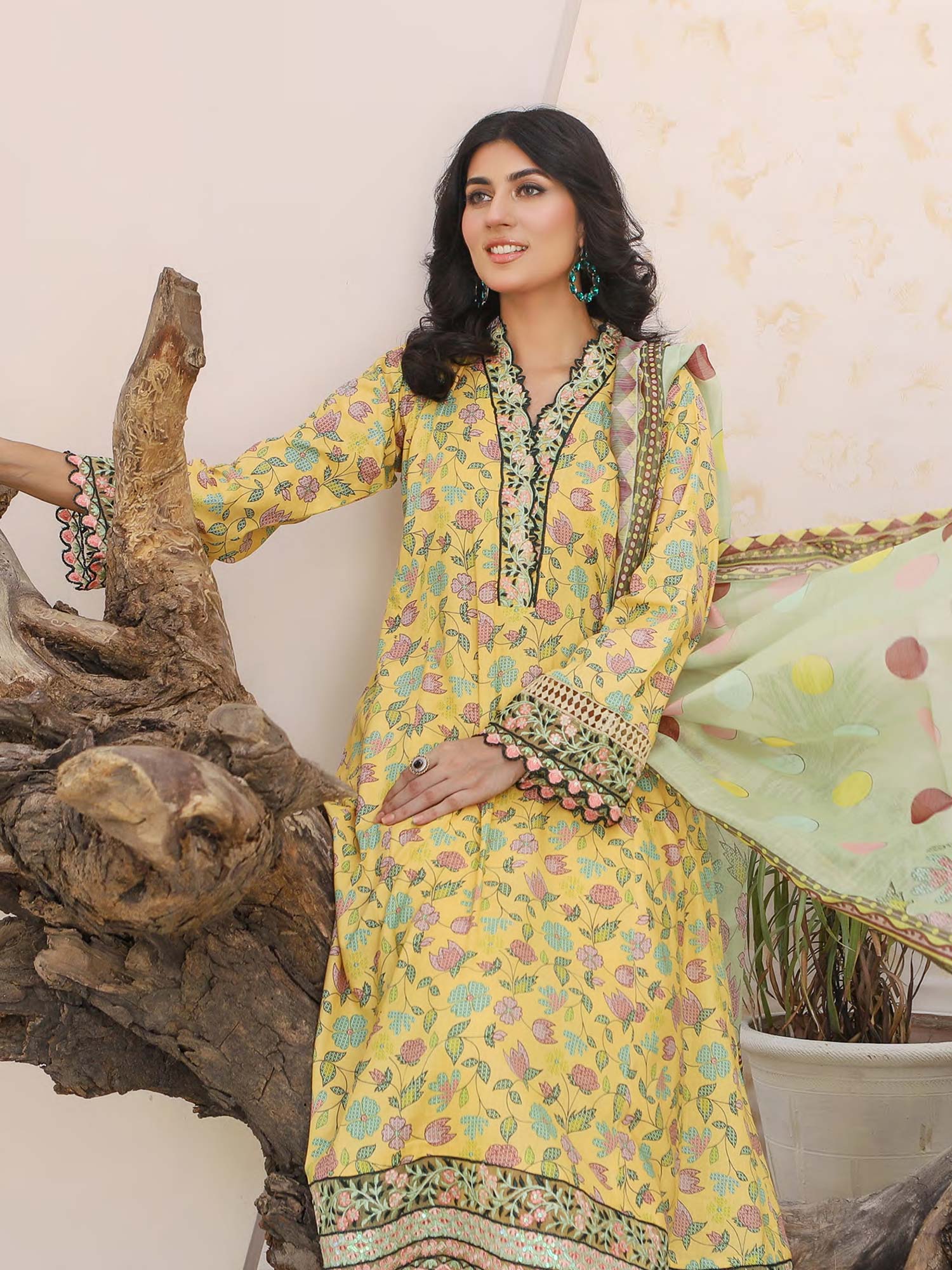 Munira Lawn Frock Suit (MSL-03) - Yellow