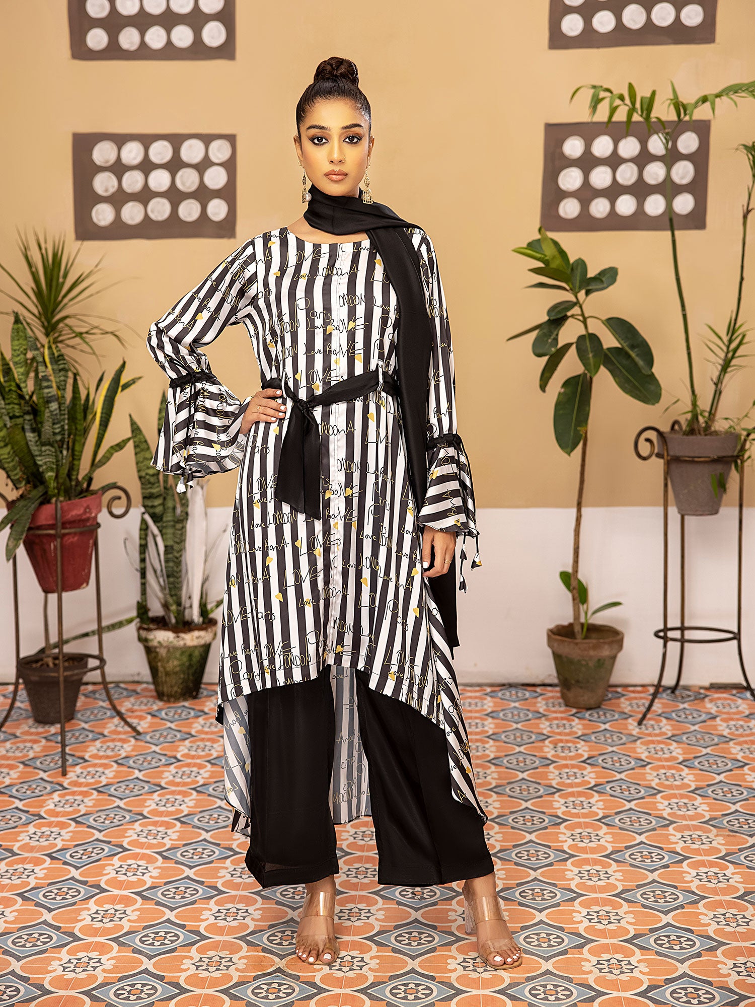 Silk Black & White Stripes 3-Piece Suit