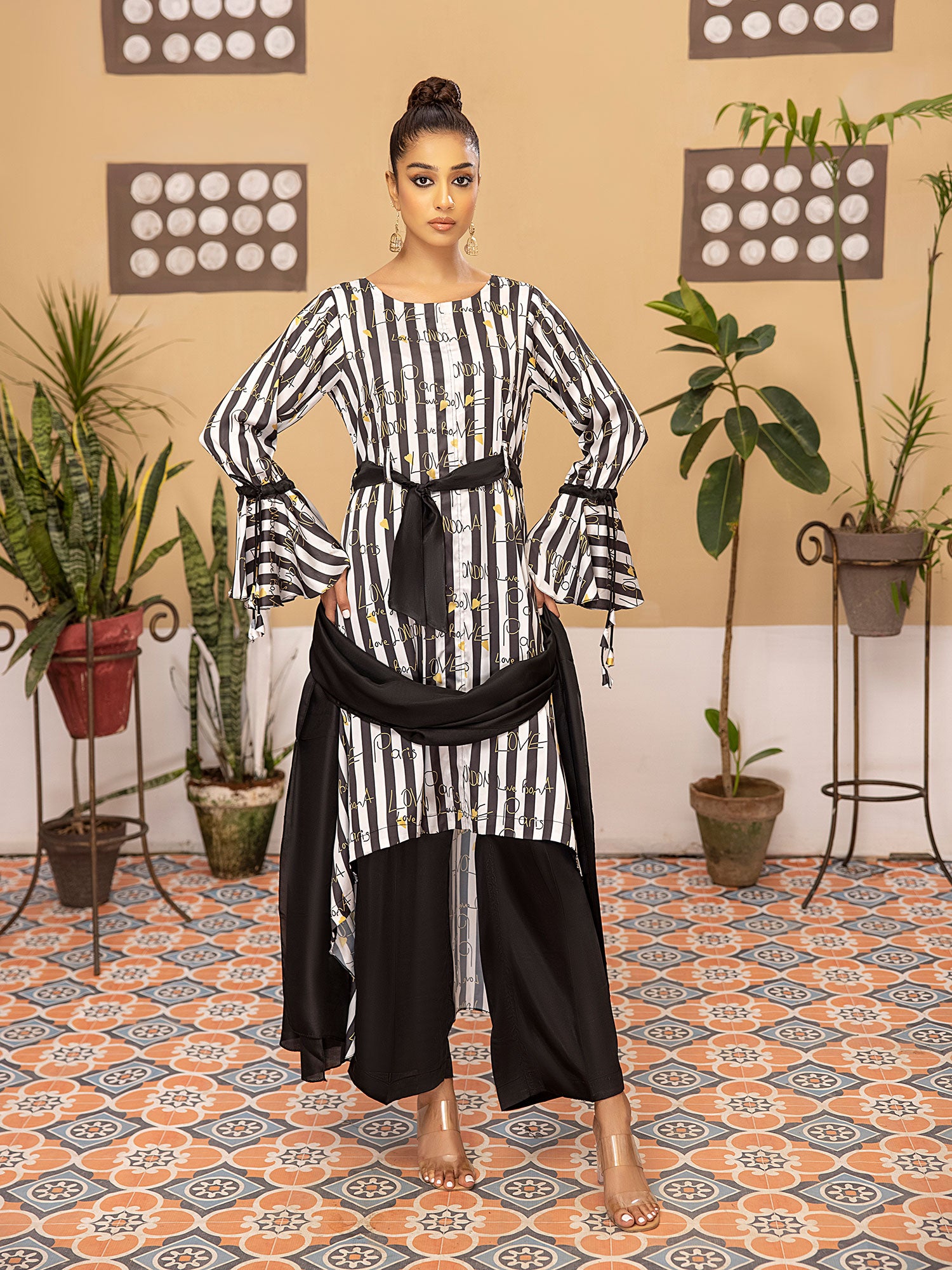 Silk Black & White Stripes 3-Piece Suit