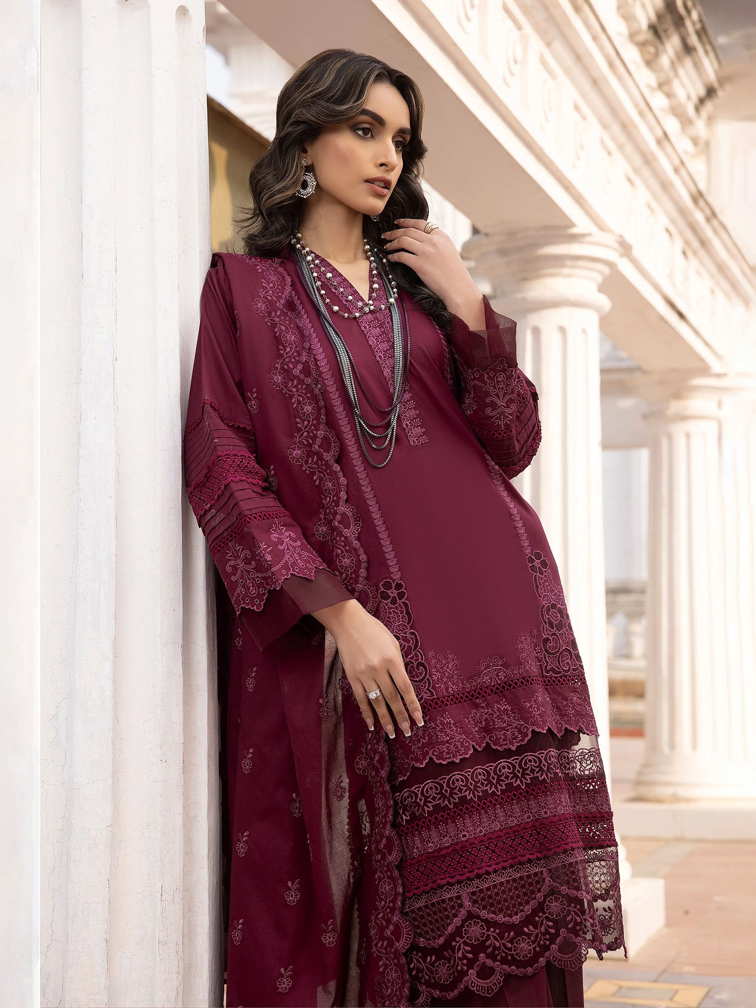 Lakhany Plum Unstitched Embroidered Lawn 3-Piece Suit (LG-SK-0080)