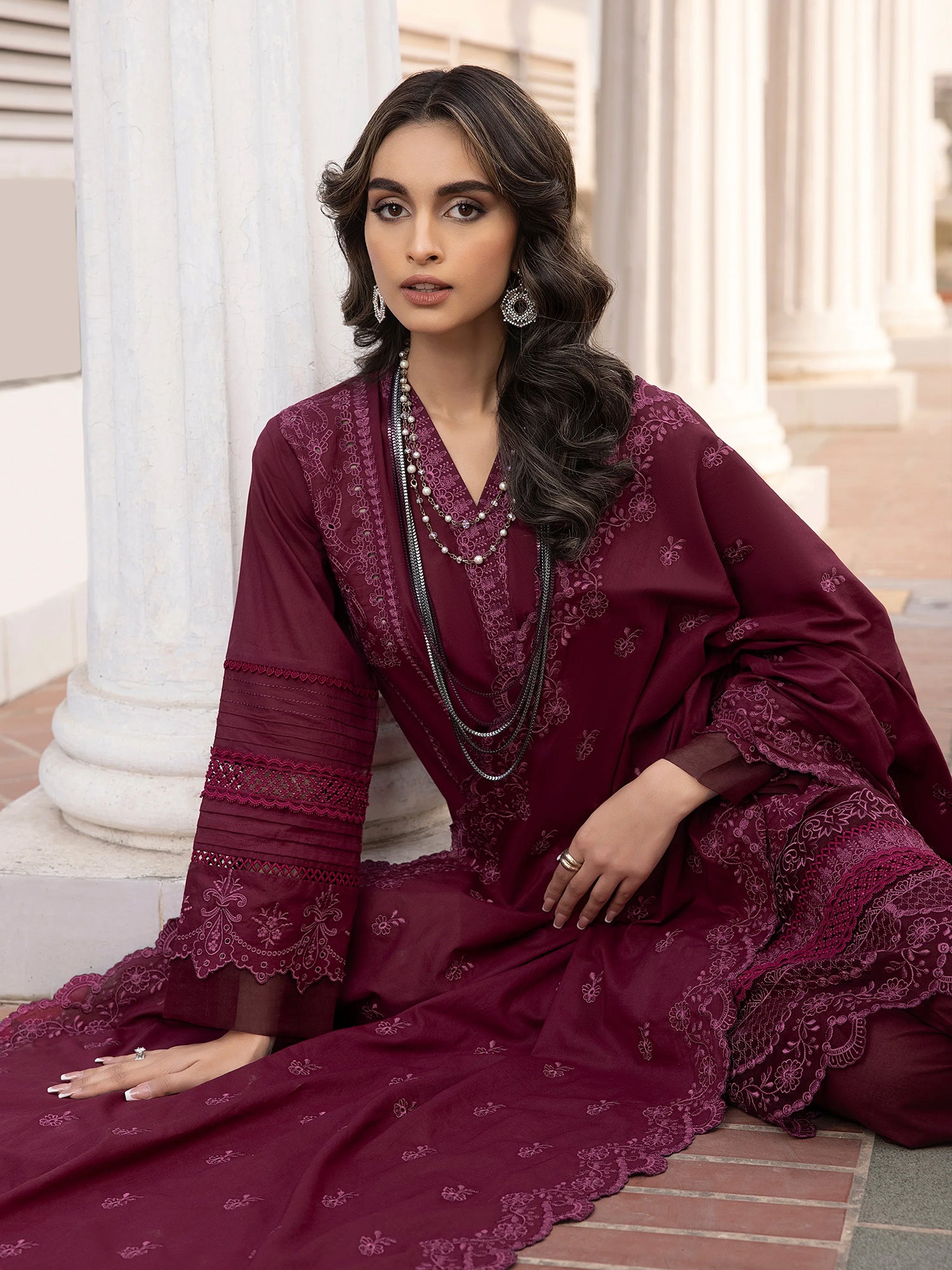 Lakhany Plum Unstitched Embroidered Lawn 3-Piece Suit (LG-SK-0080)