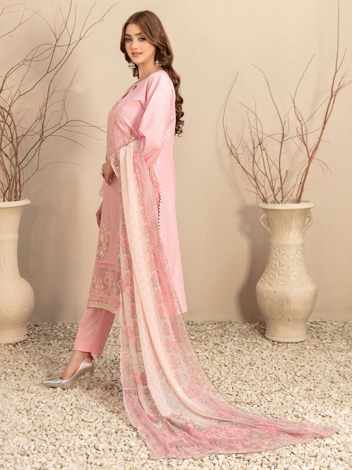 Tawakkal "Elzeena" Pink Embroidered Jacquard Lawn Suit (D2867)