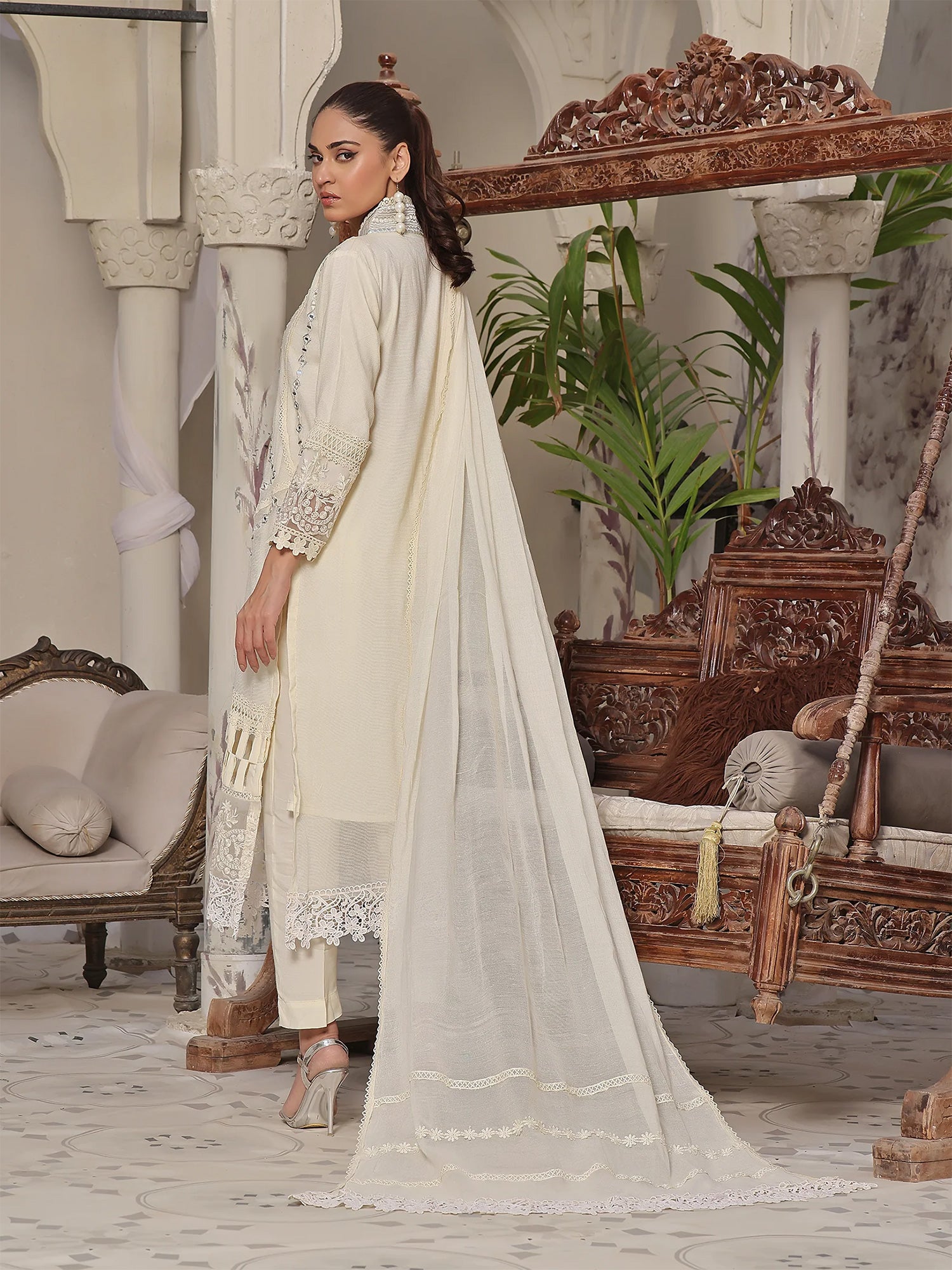 Wardah Uzair "Noori" Luxury Cotton Net Suit - Cream