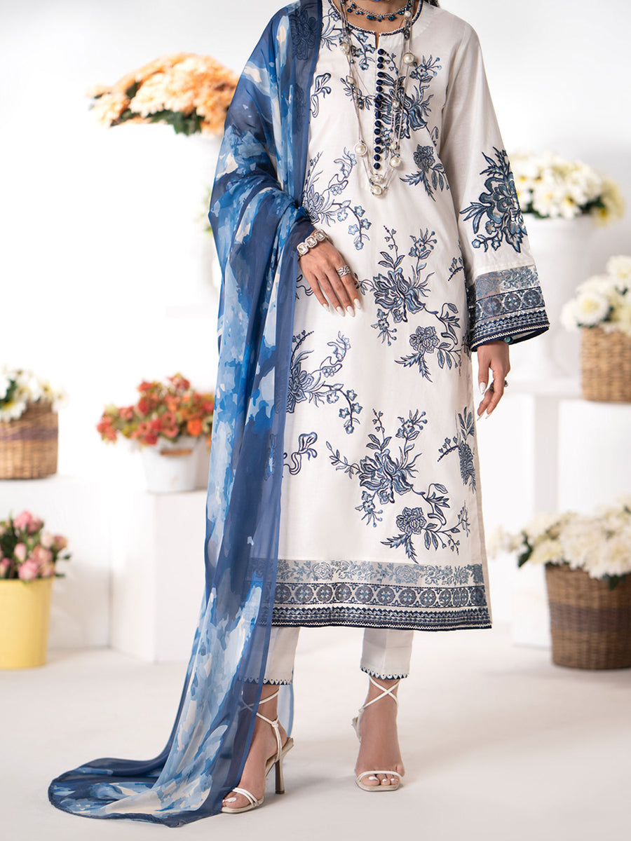 Casual Lite Embroidered Cotton Lawn 3-Piece Suit - Blue Ice – MOMINA ...