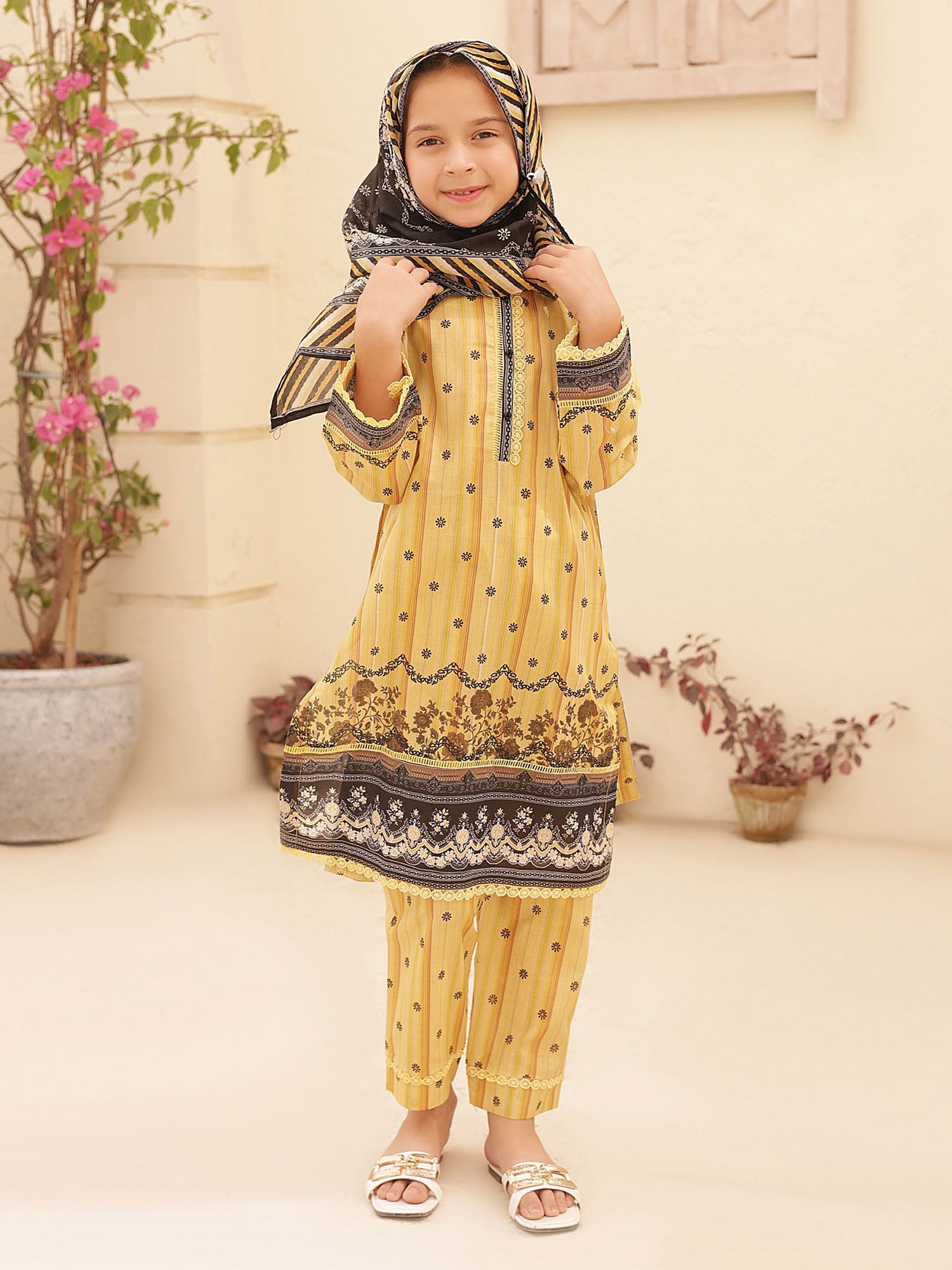 Mother-Daughter Lawn Casual 3-Piece Suit - Yellow