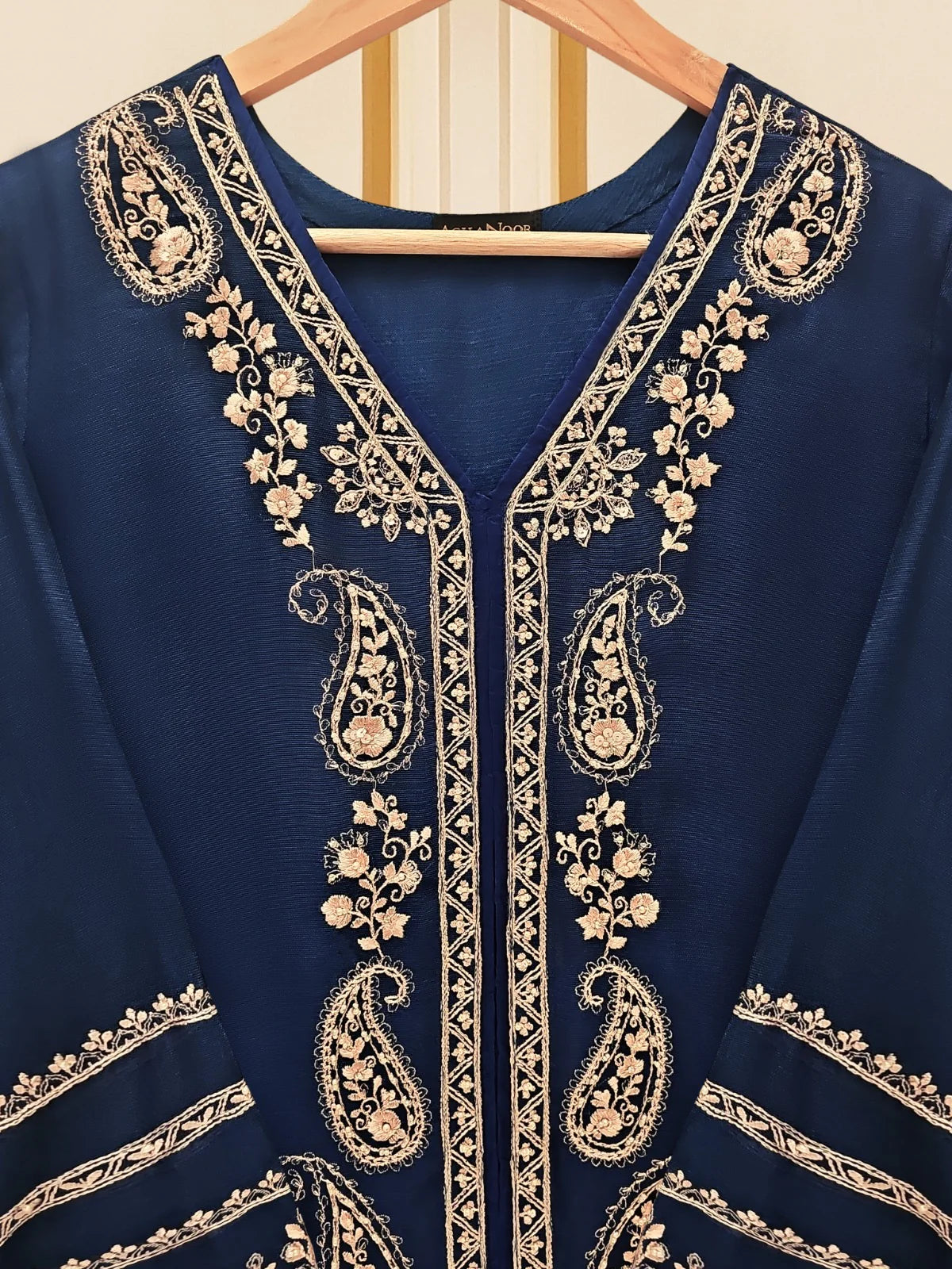 Agha Noor Navy Blue Embroidered Cotton Net 3-Piece Suit