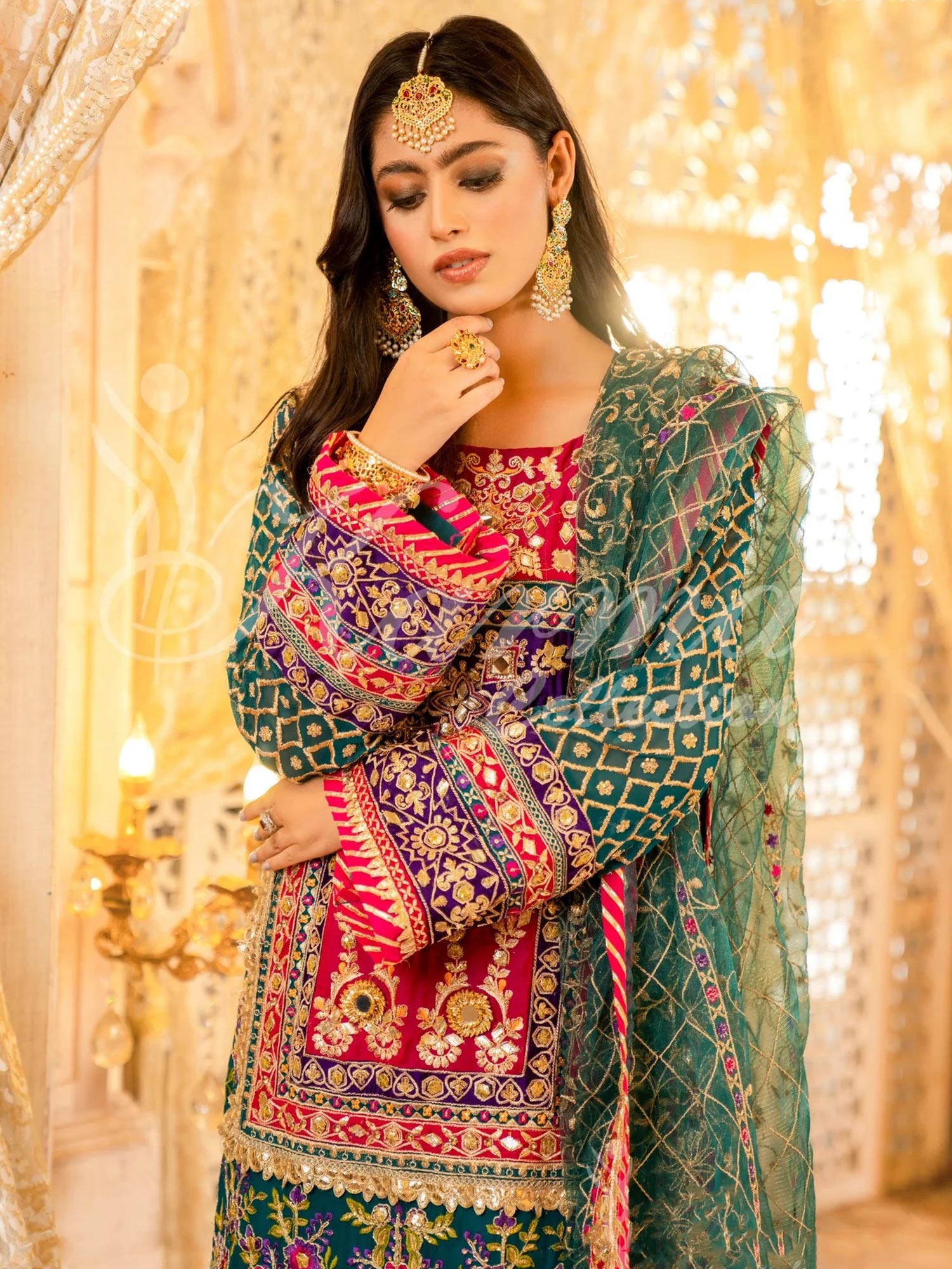 Karma Collection Peacock Green Chiffon Suit (KC-414)