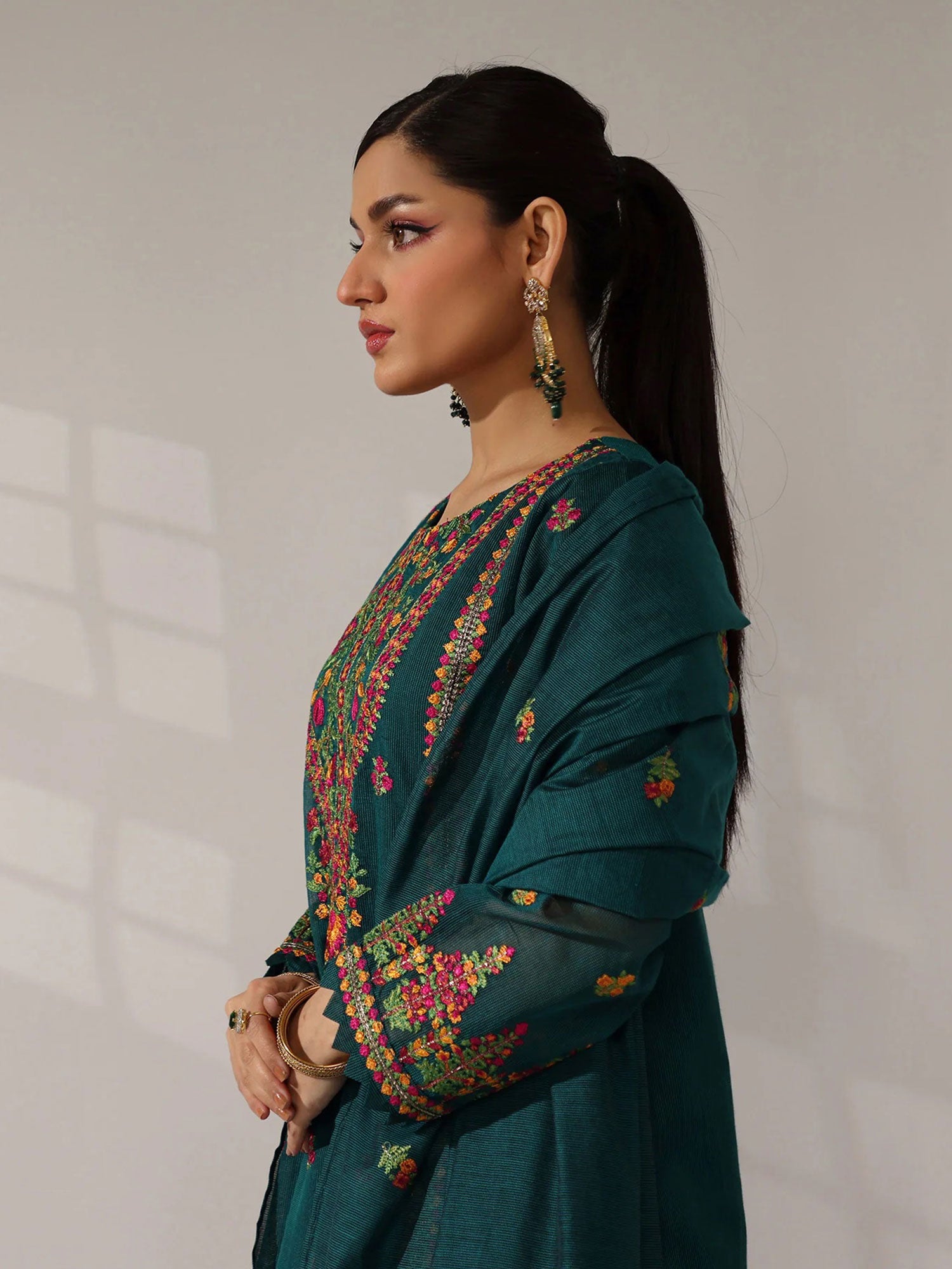 Sha Posh Embroidered Bori Net Suit - Zinc