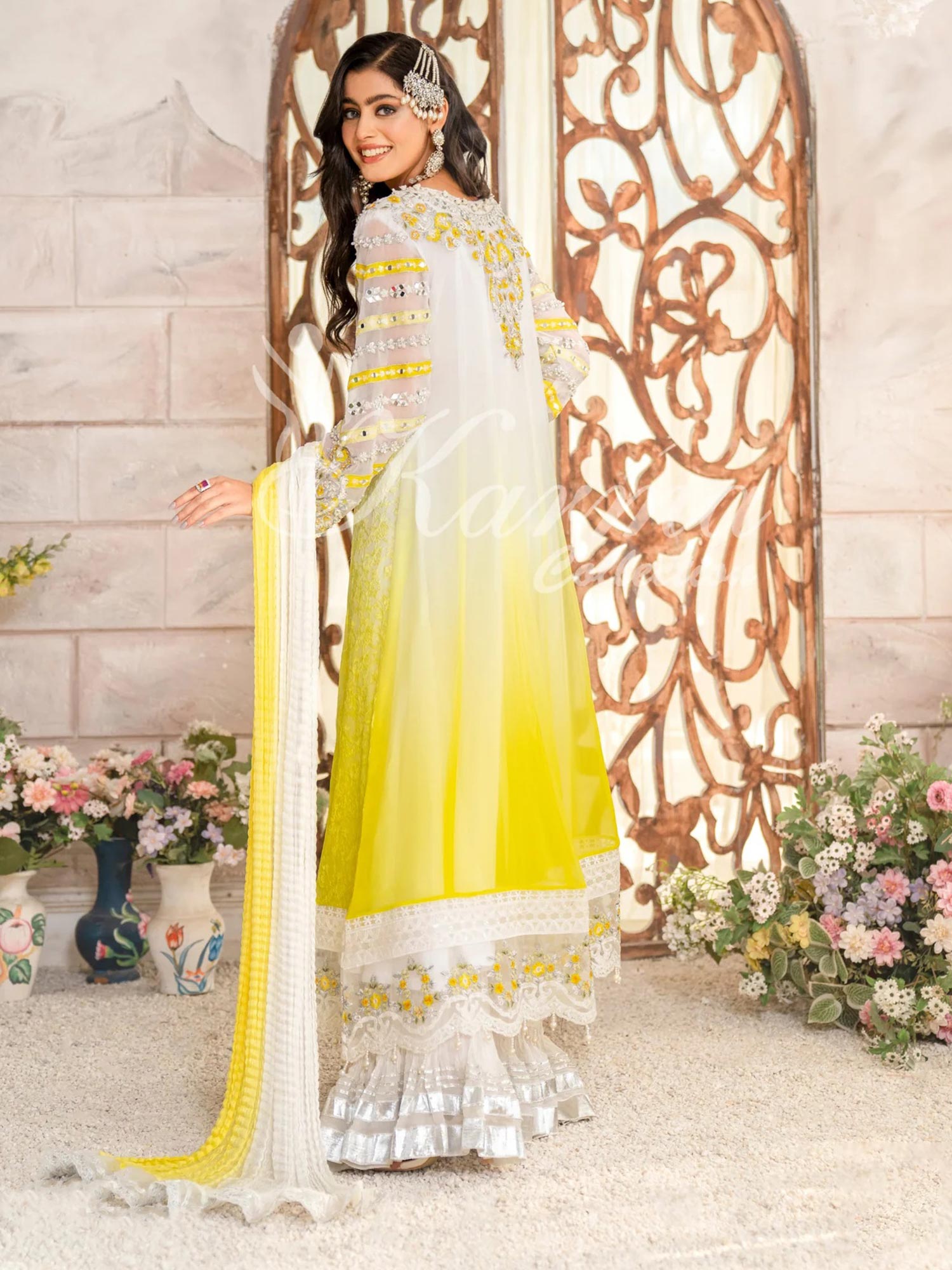 Karma Collection Yellow Chiffon Frock Suit (F-420)