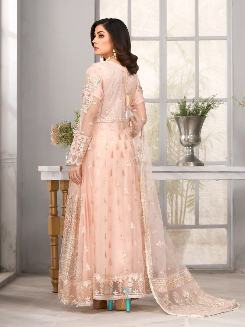 Zarqun Pink Fancy Embroidered Net 3-Piece Maxi Suit