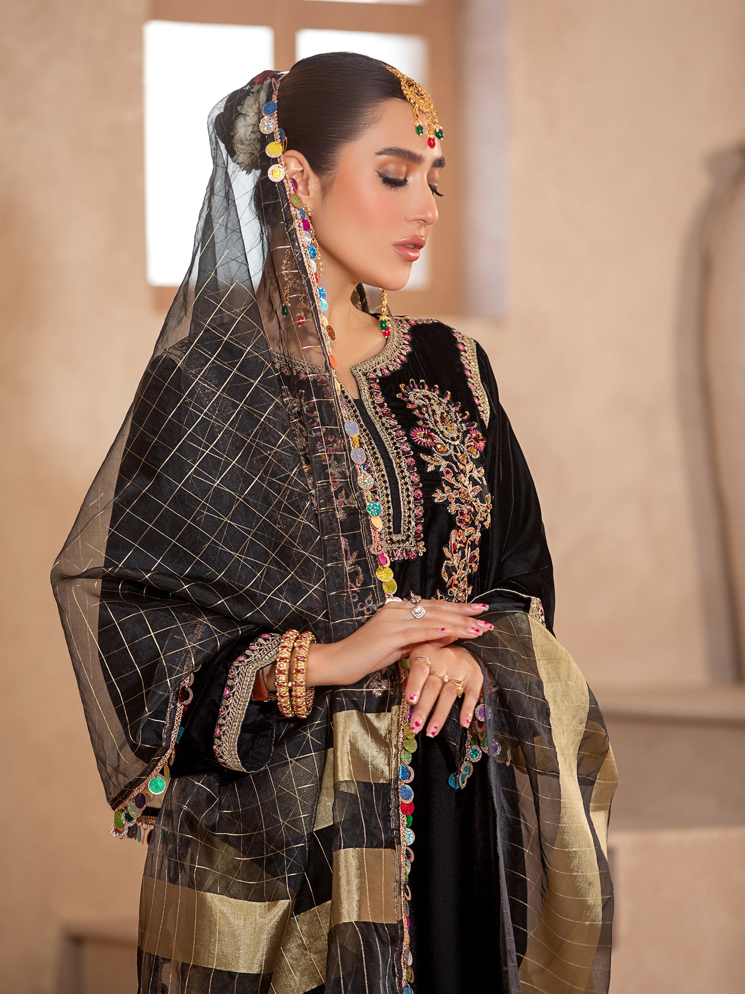 Heera's Black Embroidered Velvet 3-Piece Suit