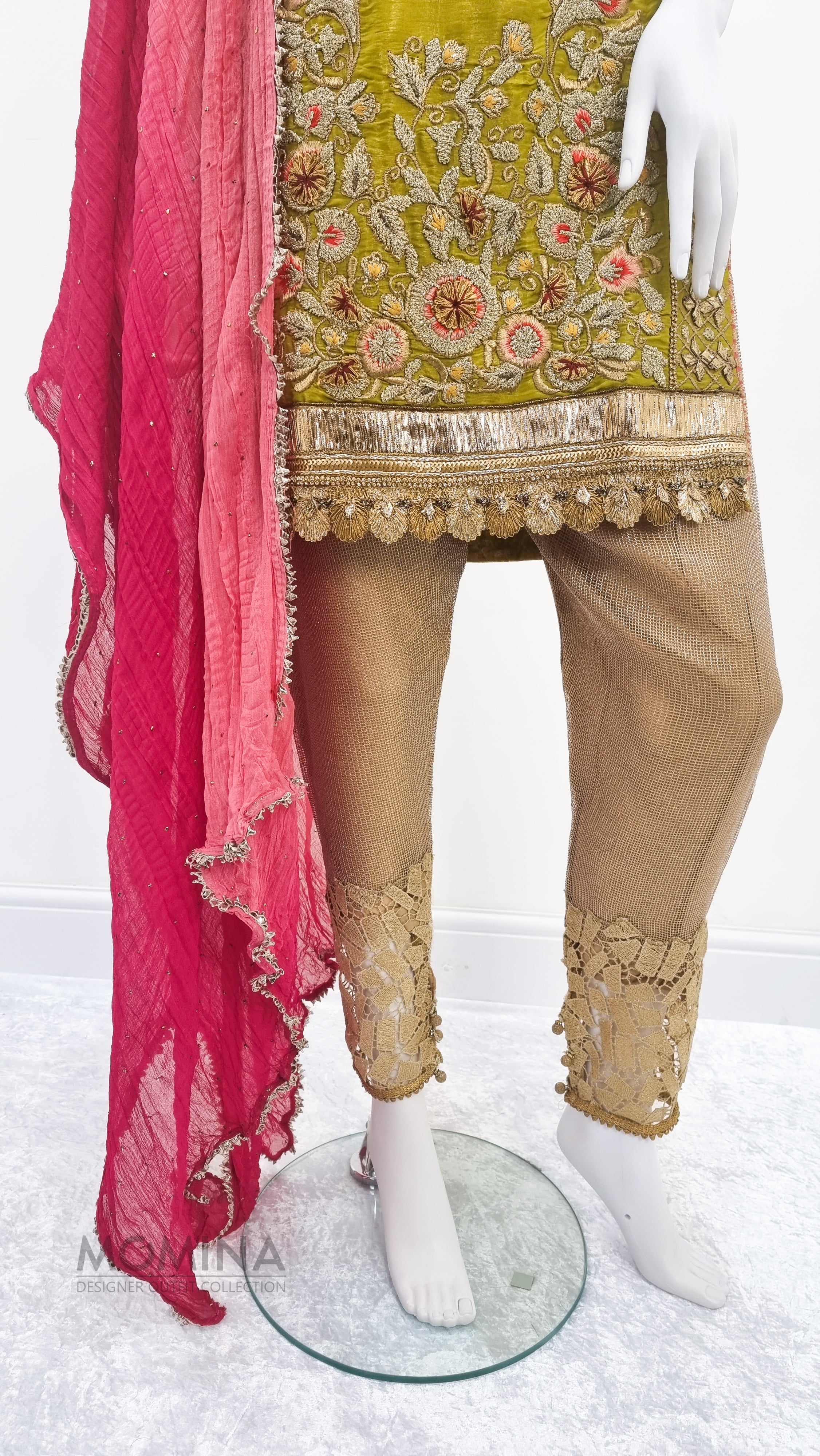 Khuda Baksh Mehndi Resham Masoori 3-Piece Suit