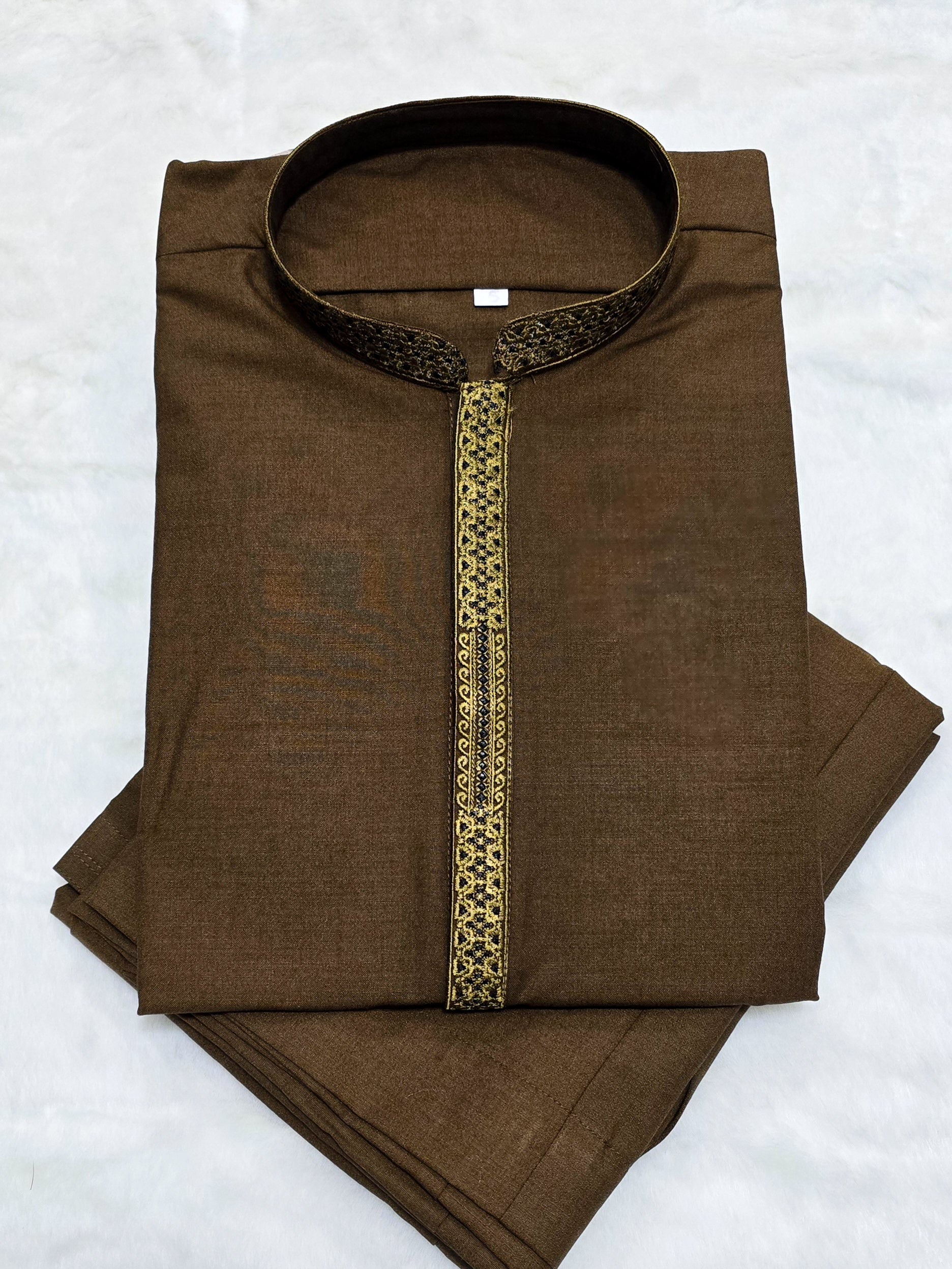 Mens Semi-Formal 2-Piece Kurta Shalwar - Brown