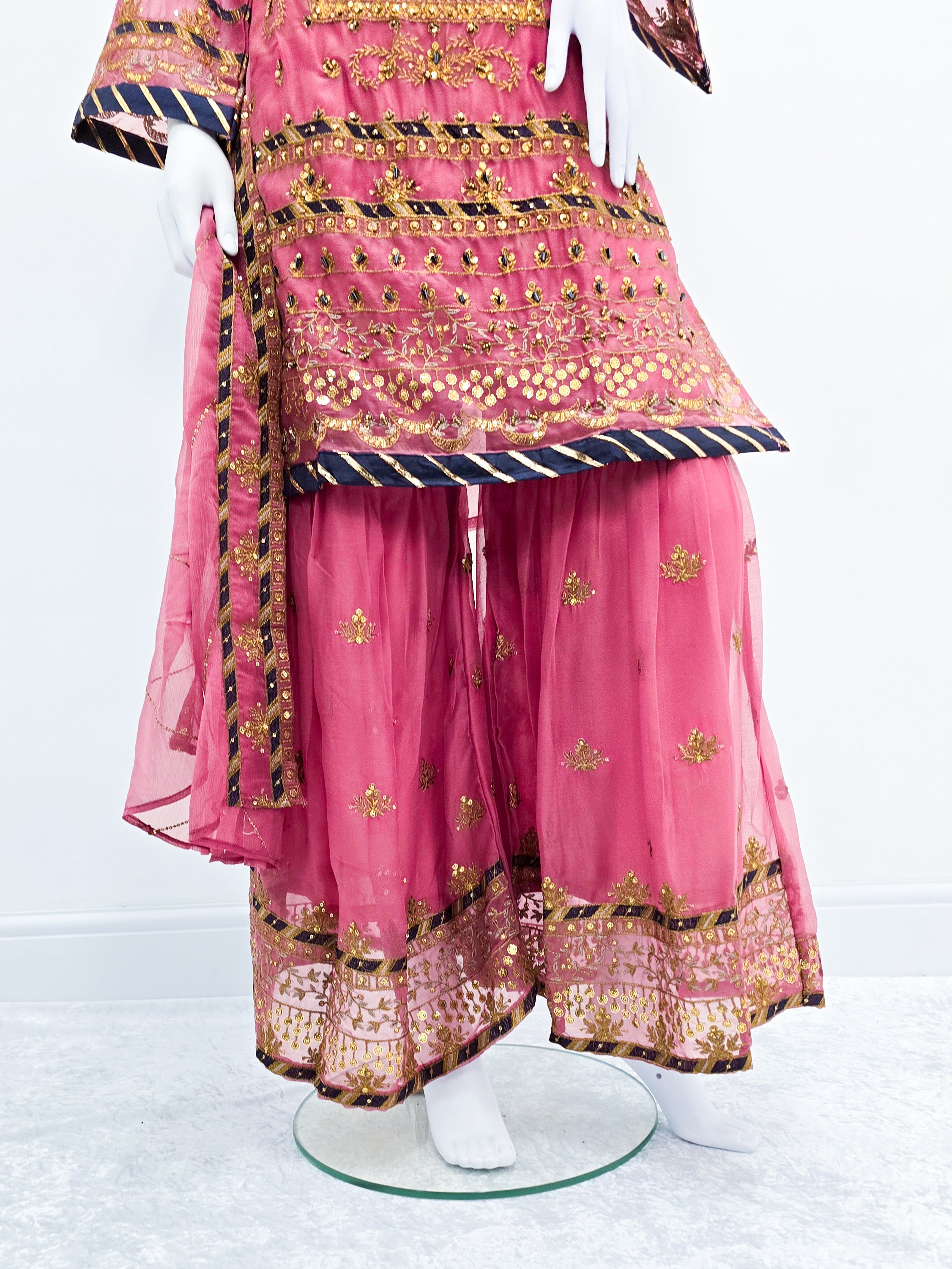 Pink Embroidered Chiffon Suit with Gharara