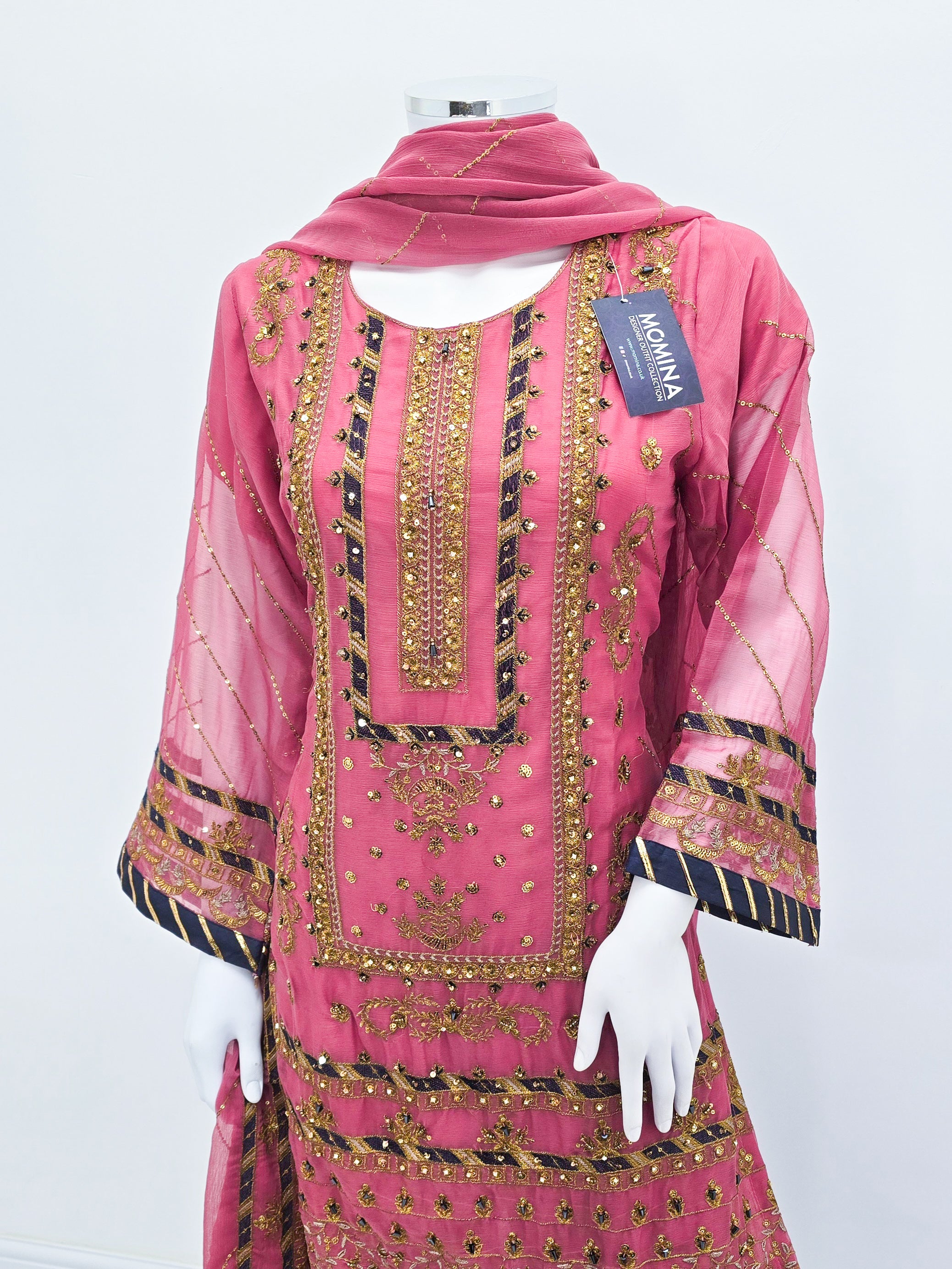 Pink Embroidered Chiffon Suit with Gharara