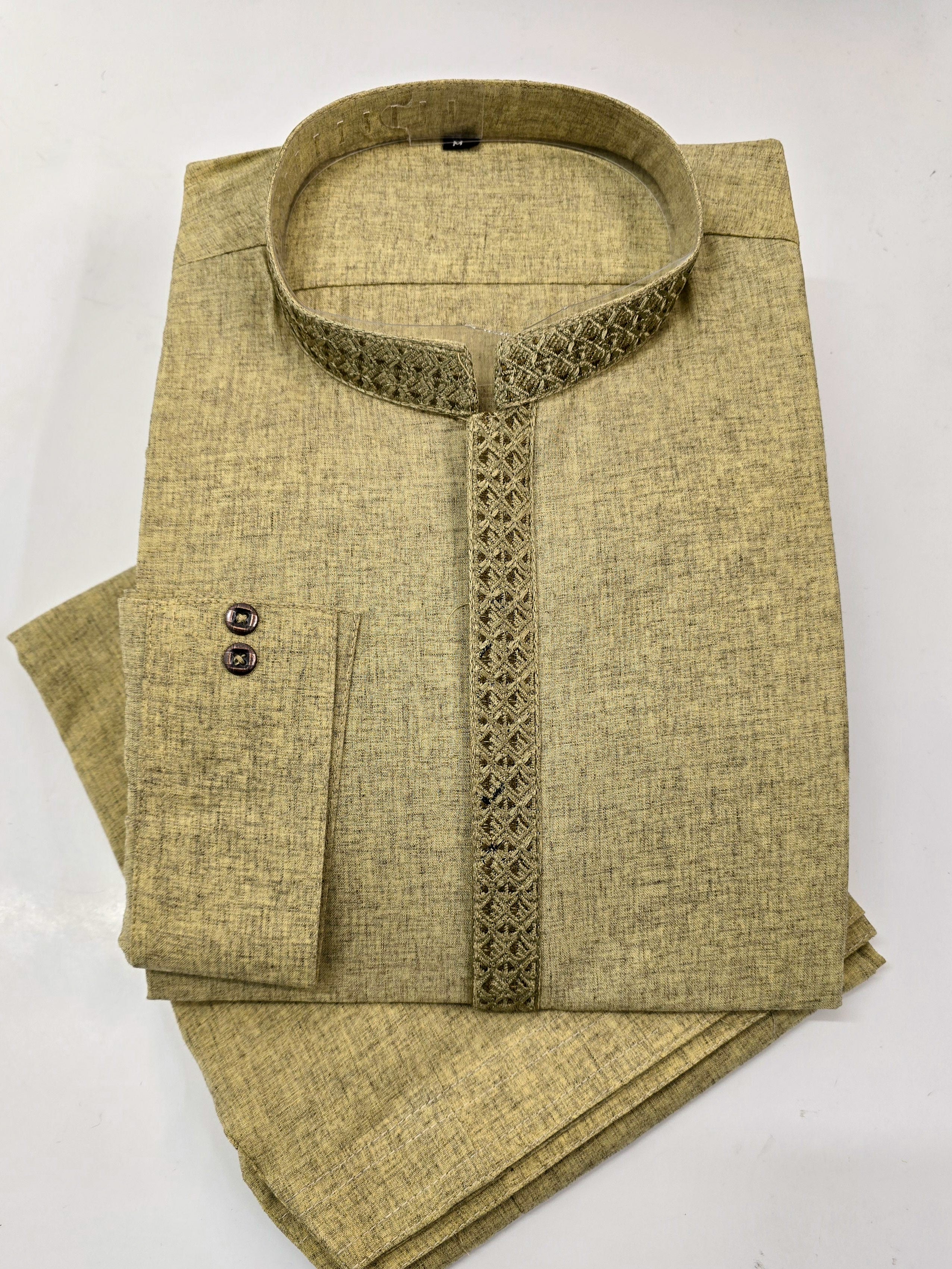 Mens Semi-Formal 2-Piece Kurta Shalwar - Olive