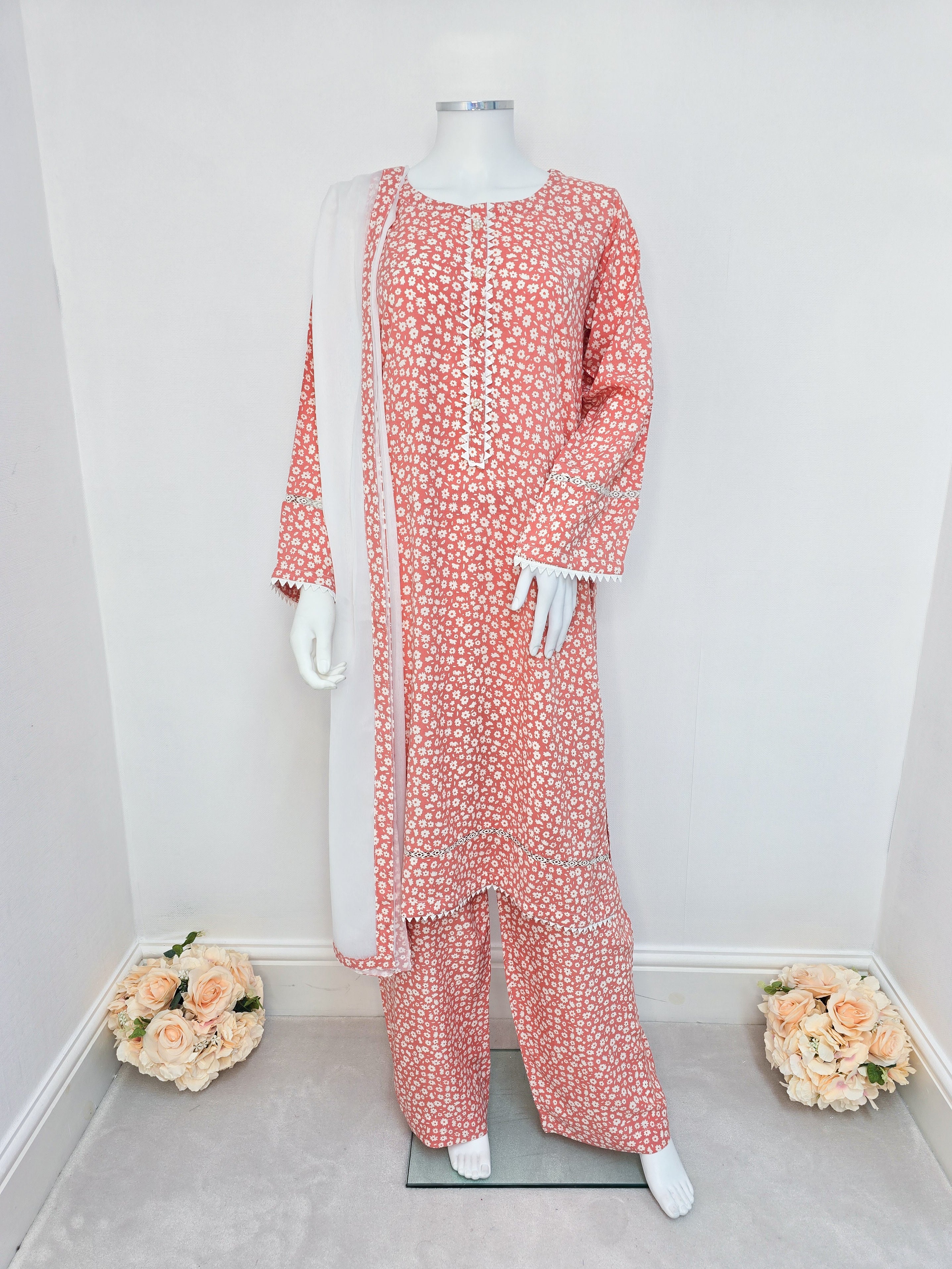 Coral Pink Soft Linen Casual 3-Piece Suit