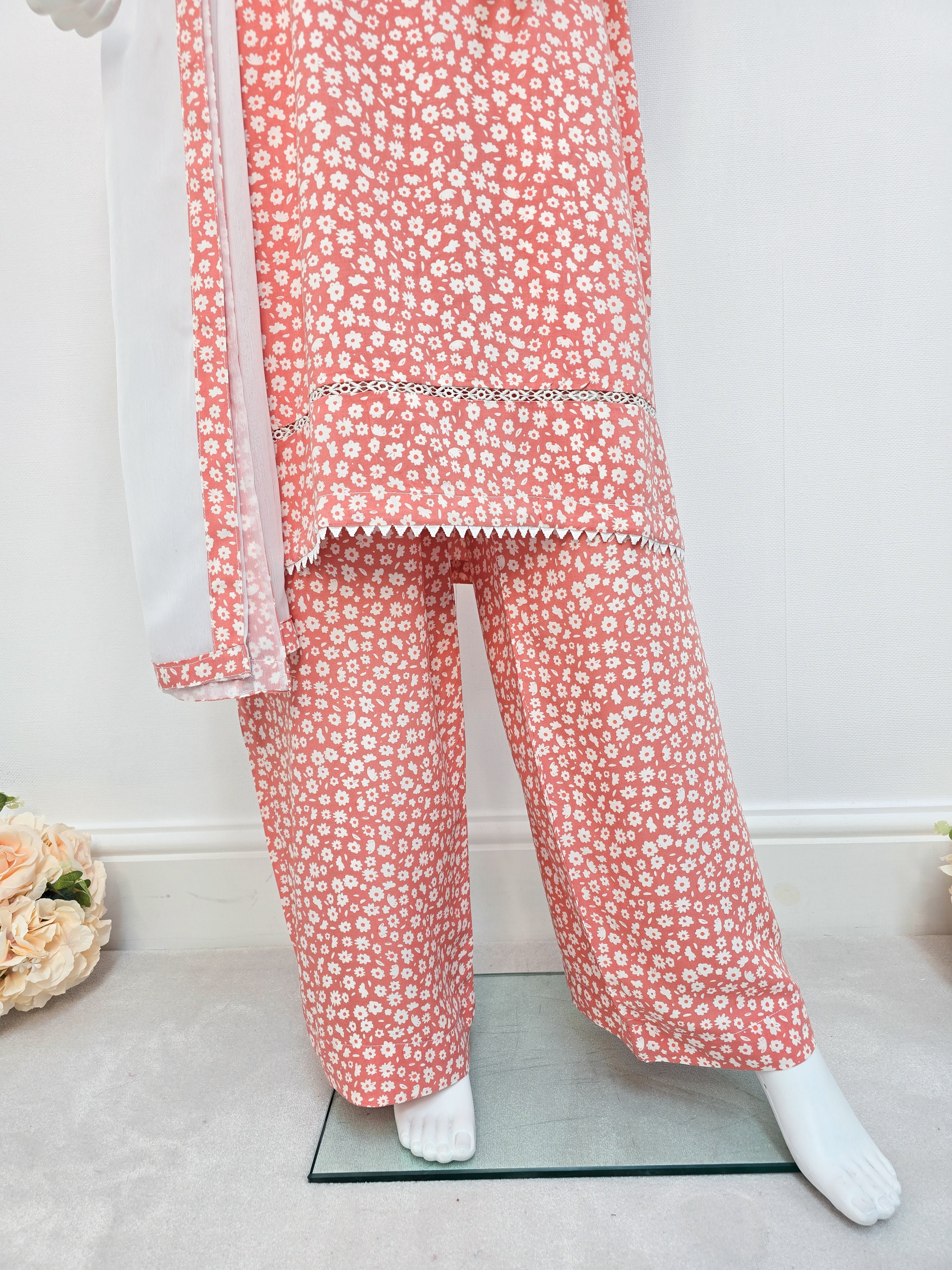 Coral Pink Soft Linen Casual 3-Piece Suit