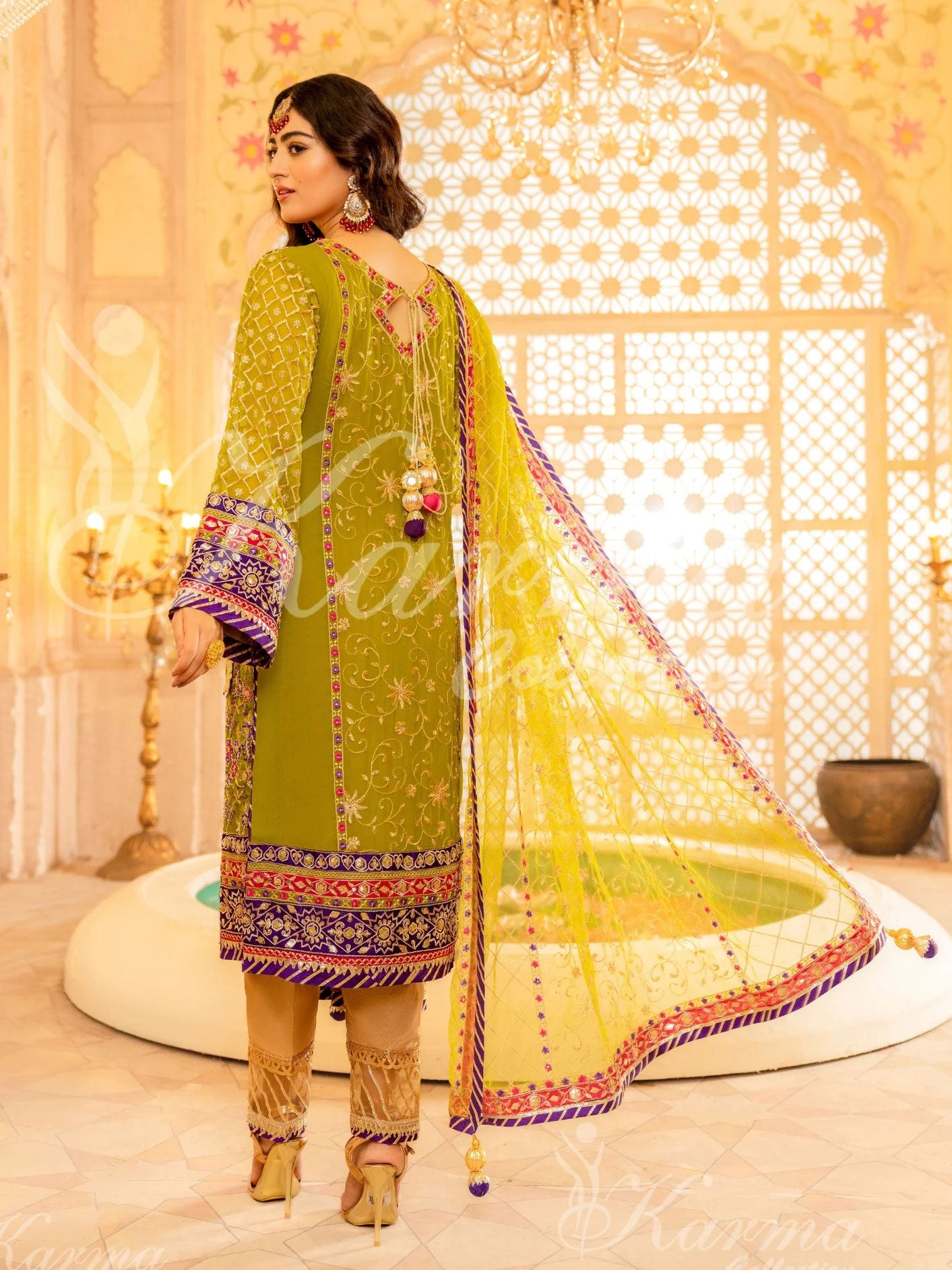 Karma Collection Green Chiffon Suit (KC-414)