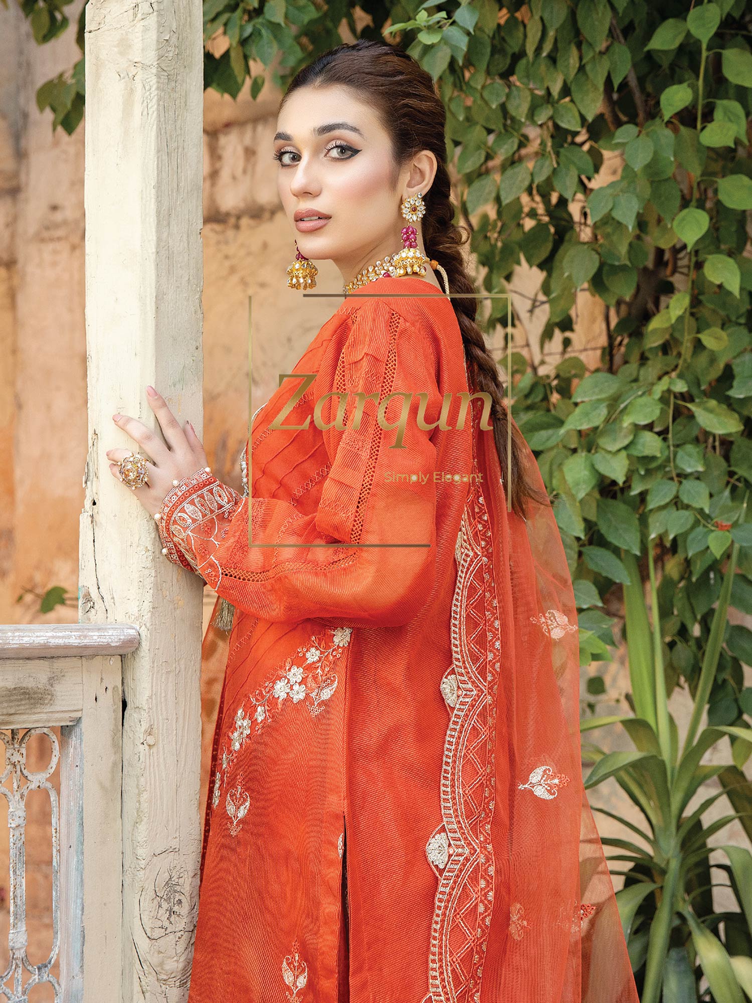 Zarqun "Virsa" Red Fancy Embellished Net Suit (2312B)