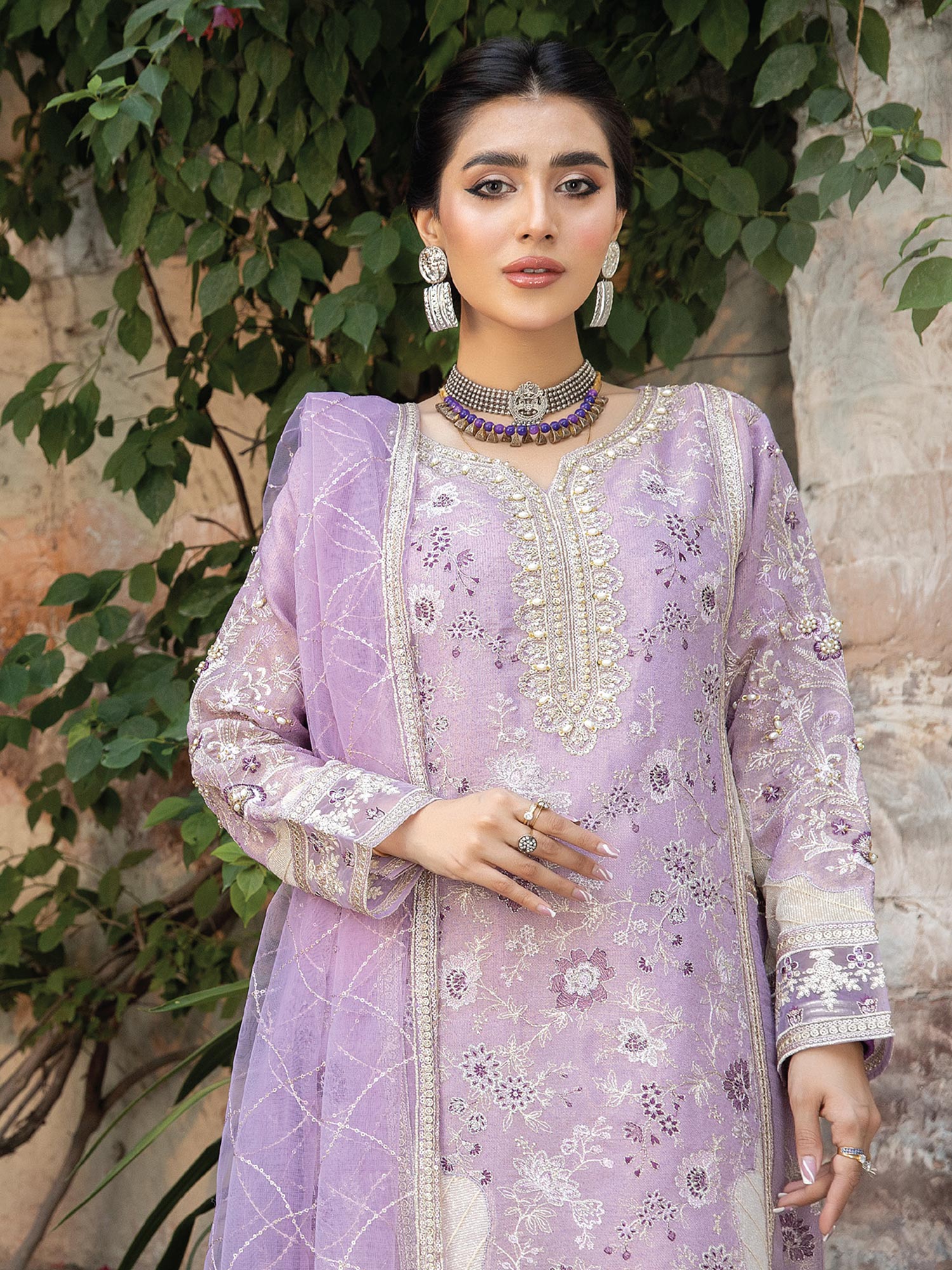 Zarqun "Virsa" Lilac Fancy Embellished Net Suit (2316B)