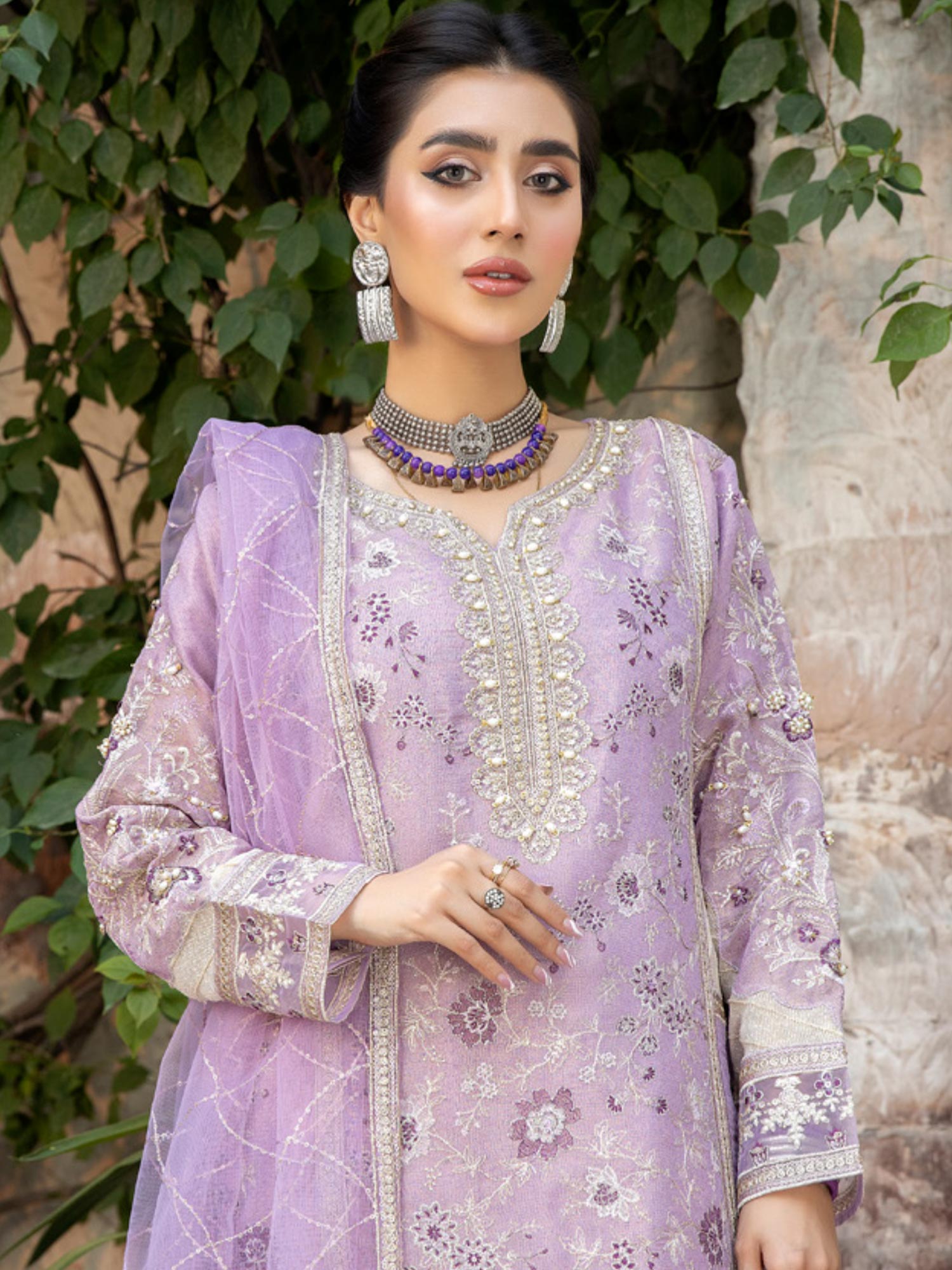 Zarqun "Virsa" Lilac Fancy Embellished Net Suit (2316B)