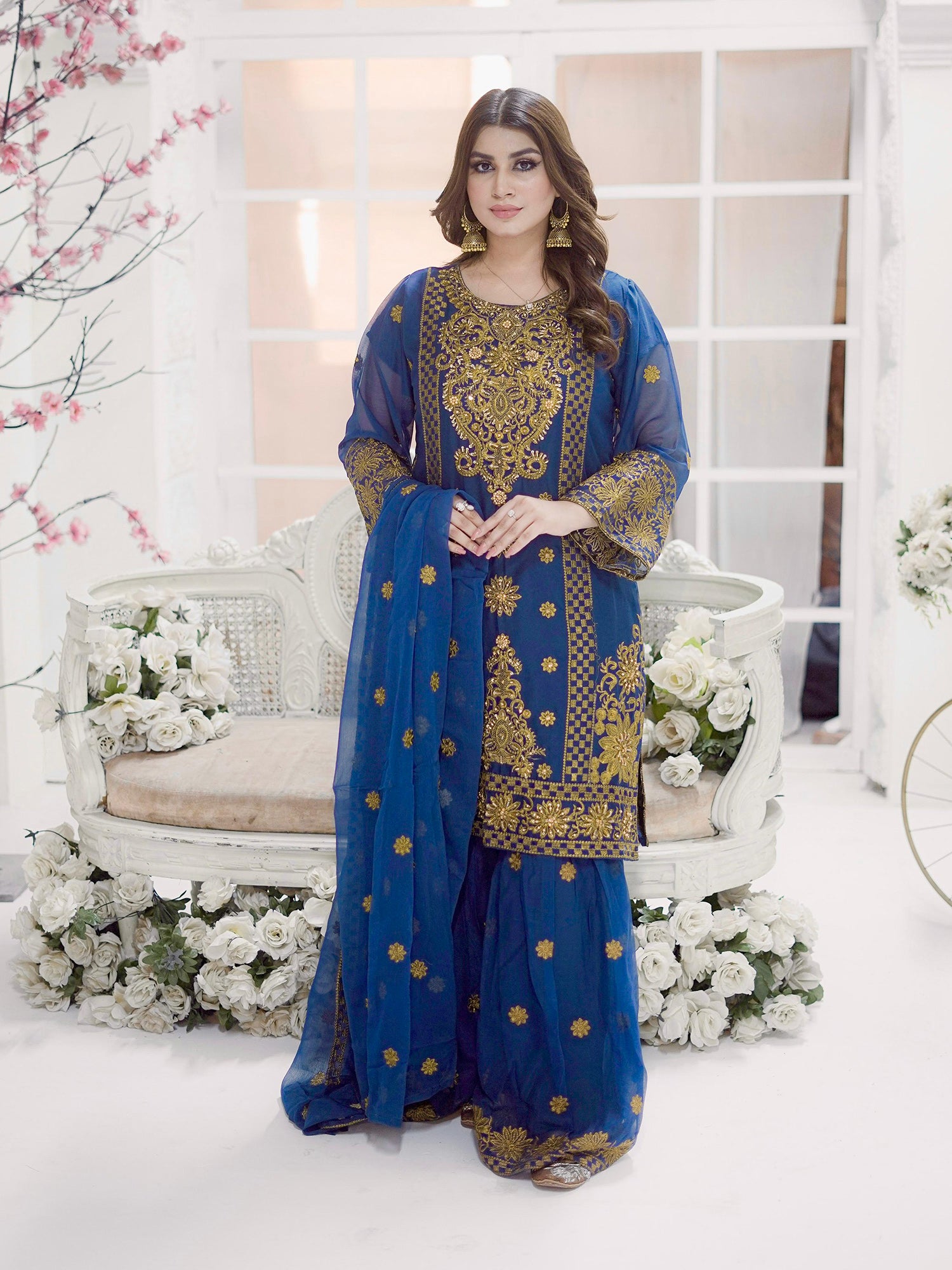 Zinc Embroidered Chiffon Suit with Gharara