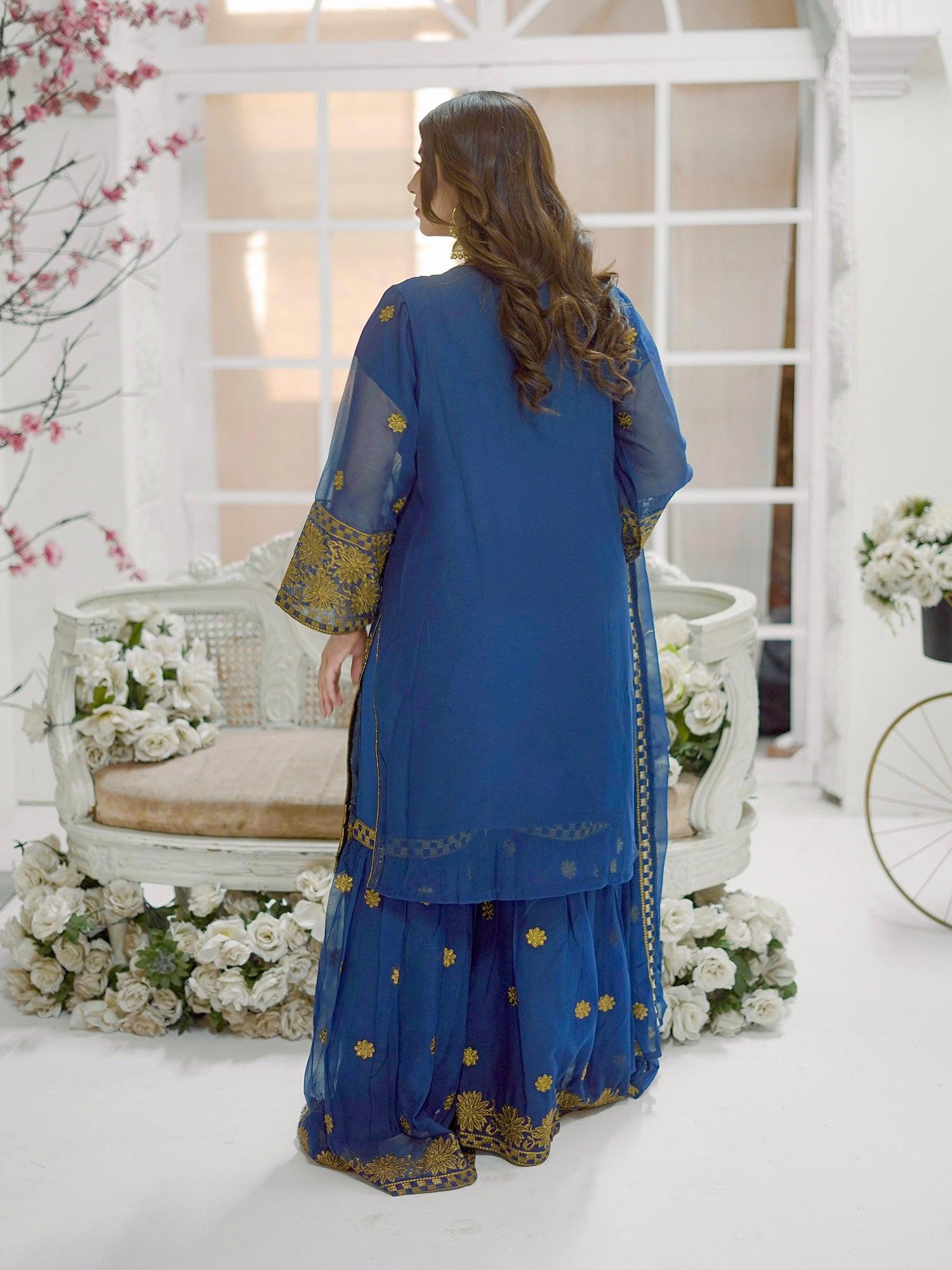 Zinc Embroidered Chiffon Suit with Gharara