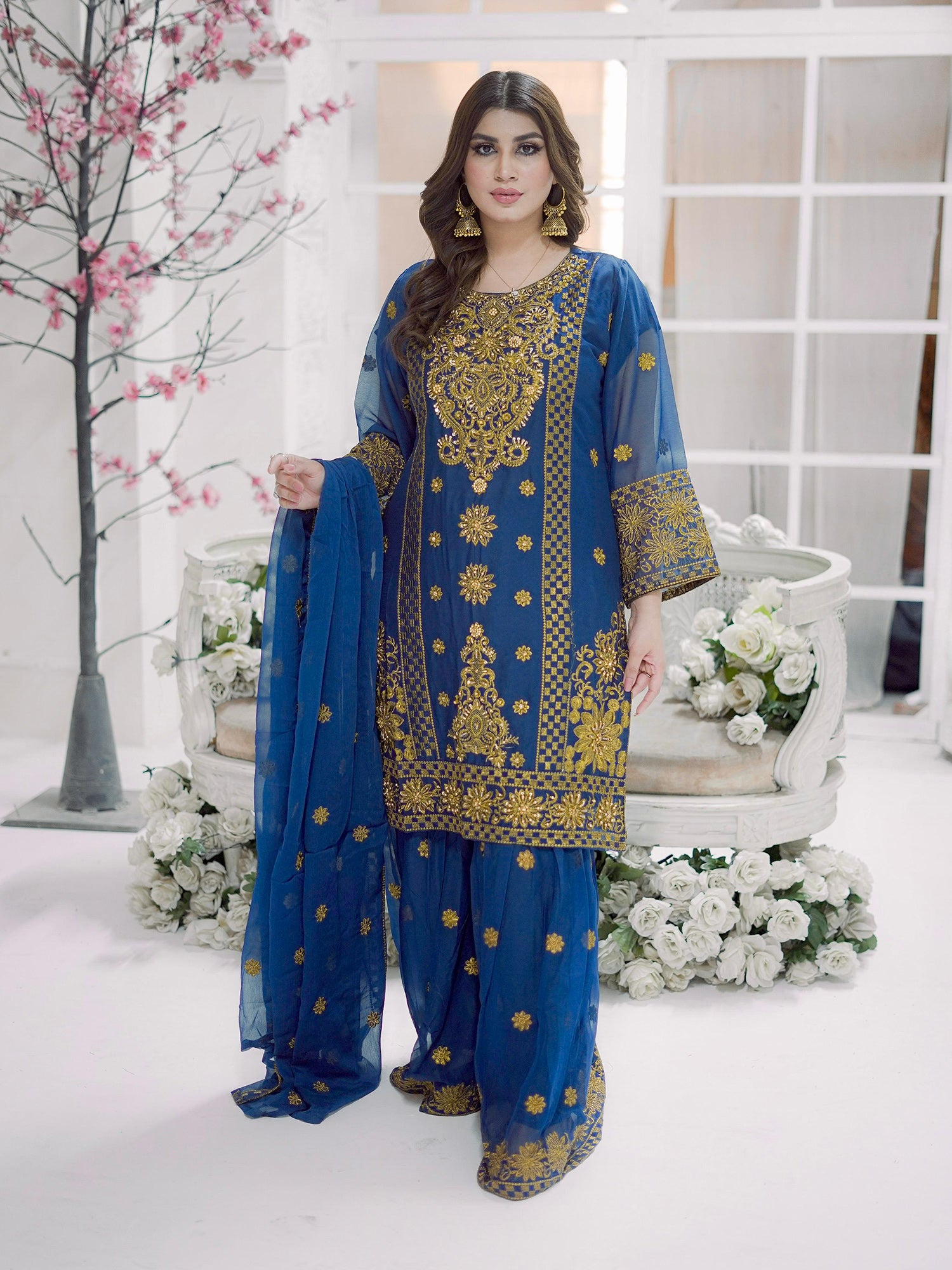 Zinc Embroidered Chiffon Suit with Gharara