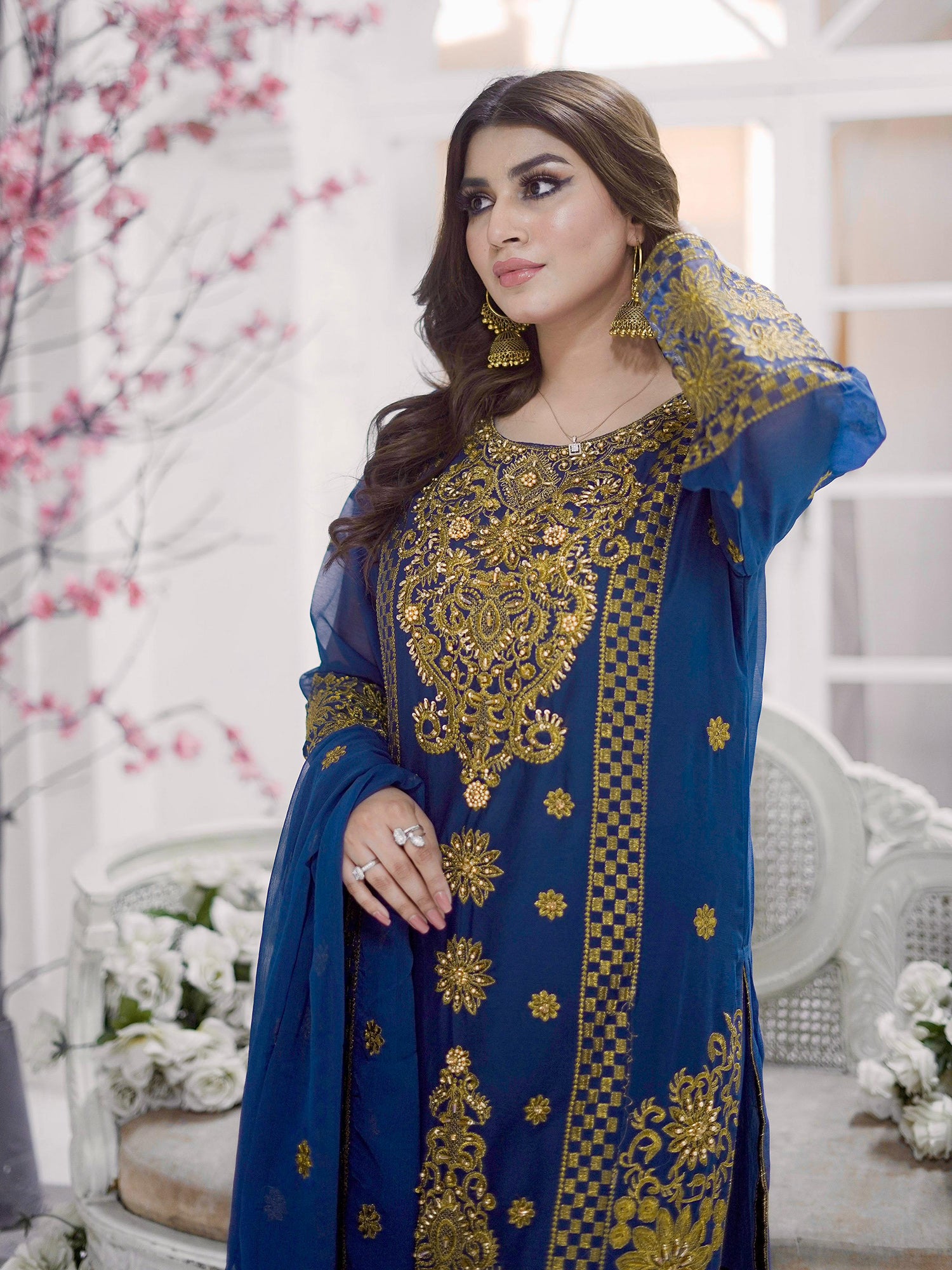 Zinc Embroidered Chiffon Suit with Gharara