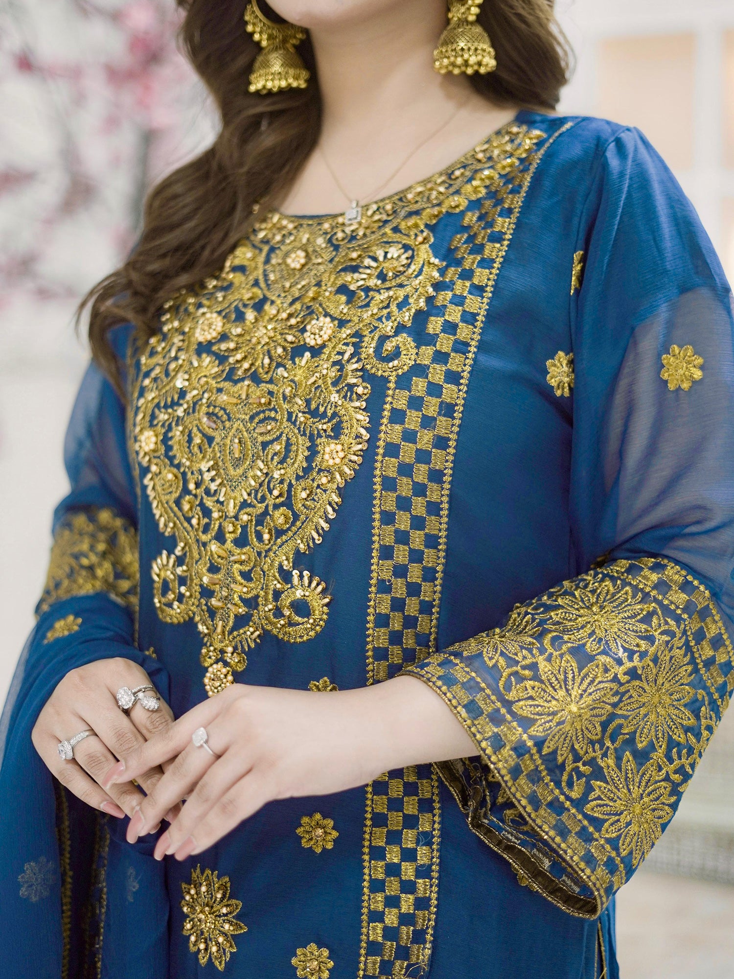 Zinc Embroidered Chiffon Suit with Gharara