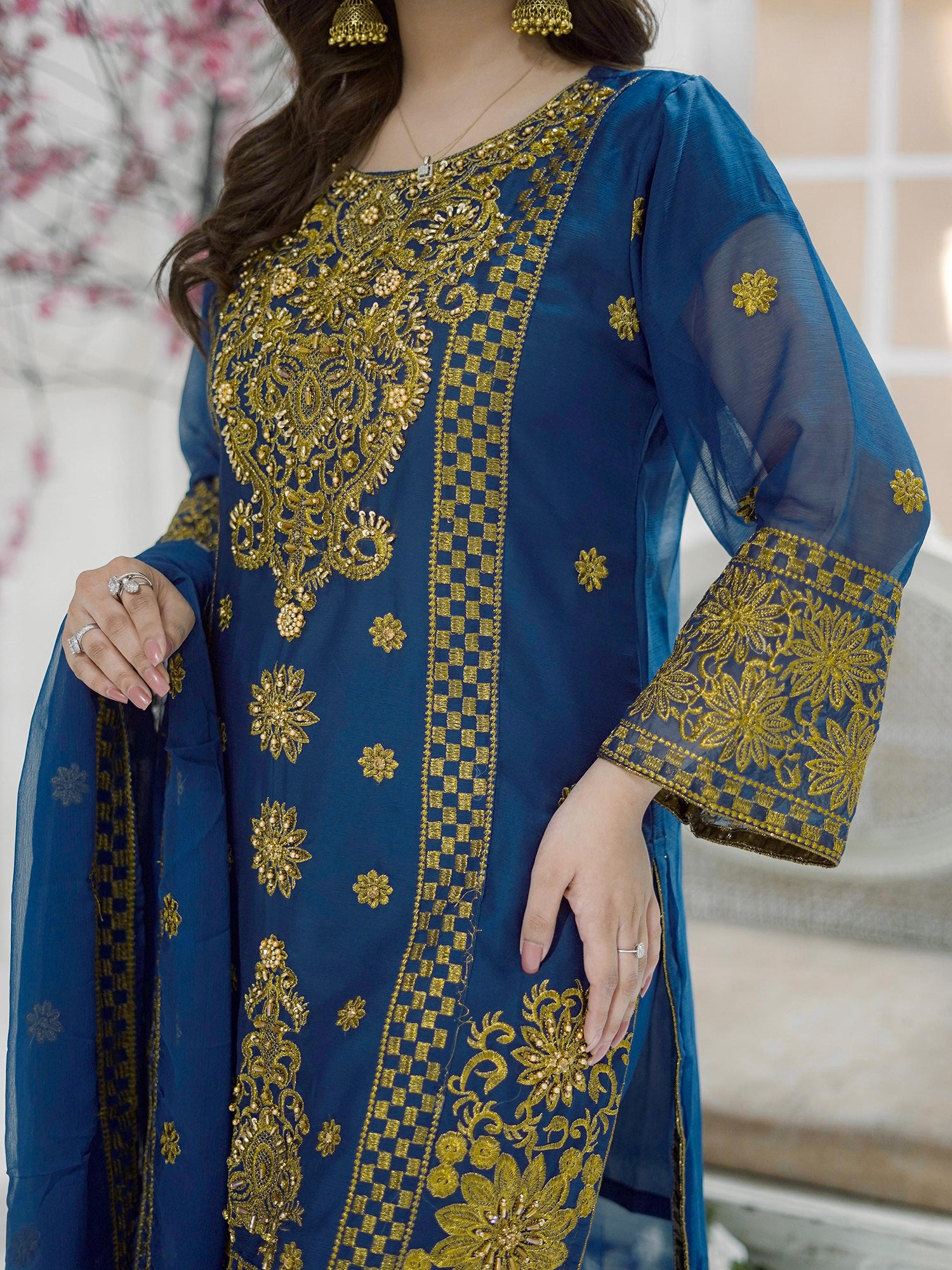 Zinc Embroidered Chiffon Suit with Gharara