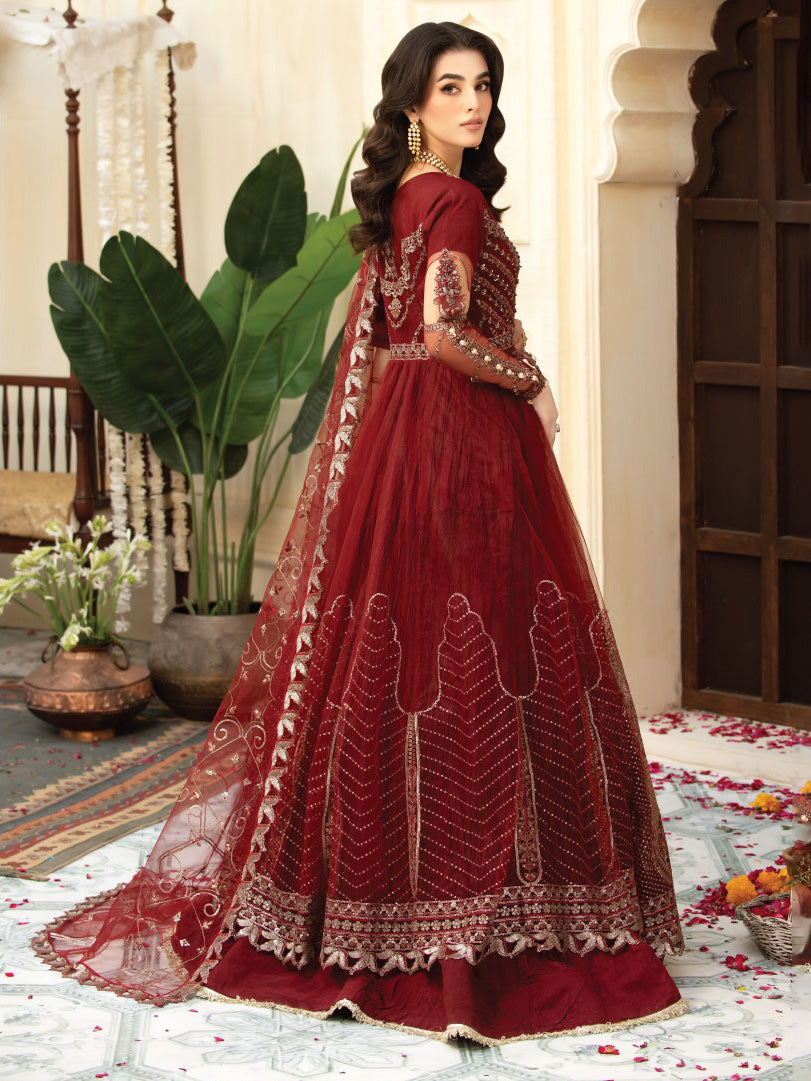 Zarqun Maroon Soft Net Embroidered Maxi Suit