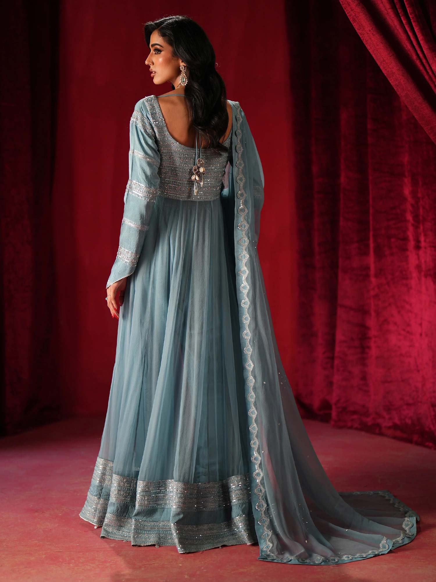 Zarqun Embroidered Chiffon Maxi Suit - Sky Blue (2438B)