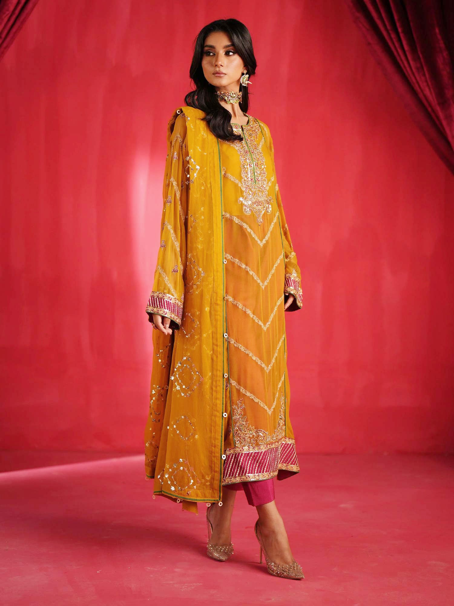 Zarqun Luxury Chiffon 3-Piece Suit - Mustard (2439A)