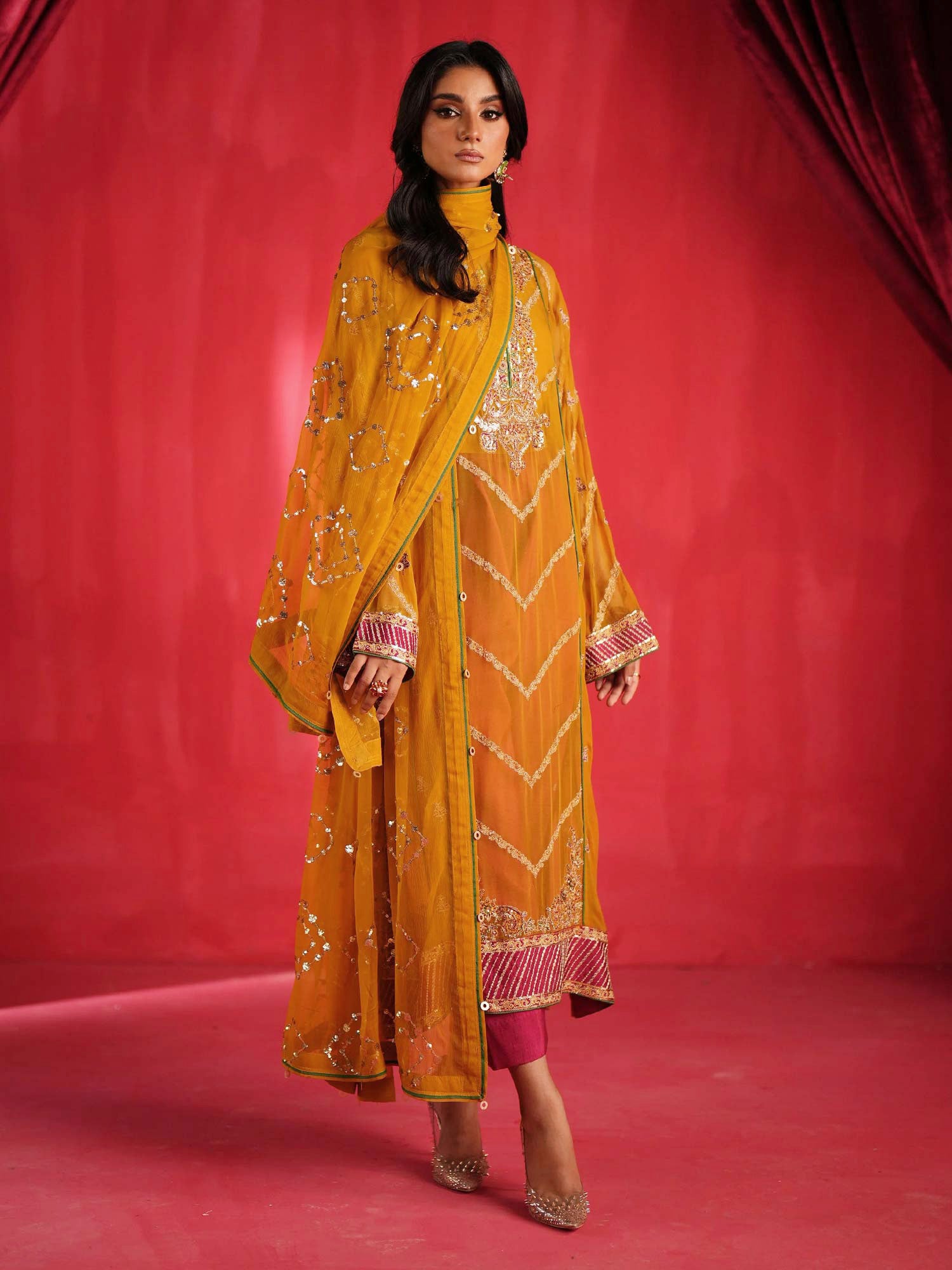 Zarqun Luxury Chiffon 3-Piece Suit - Mustard (2439A)