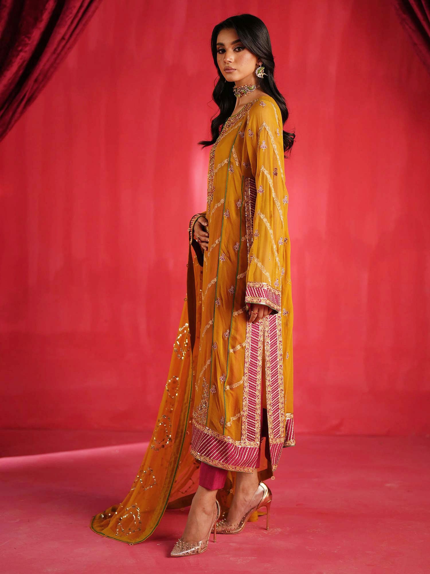 Zarqun Luxury Chiffon 3-Piece Suit - Mustard (2439A)