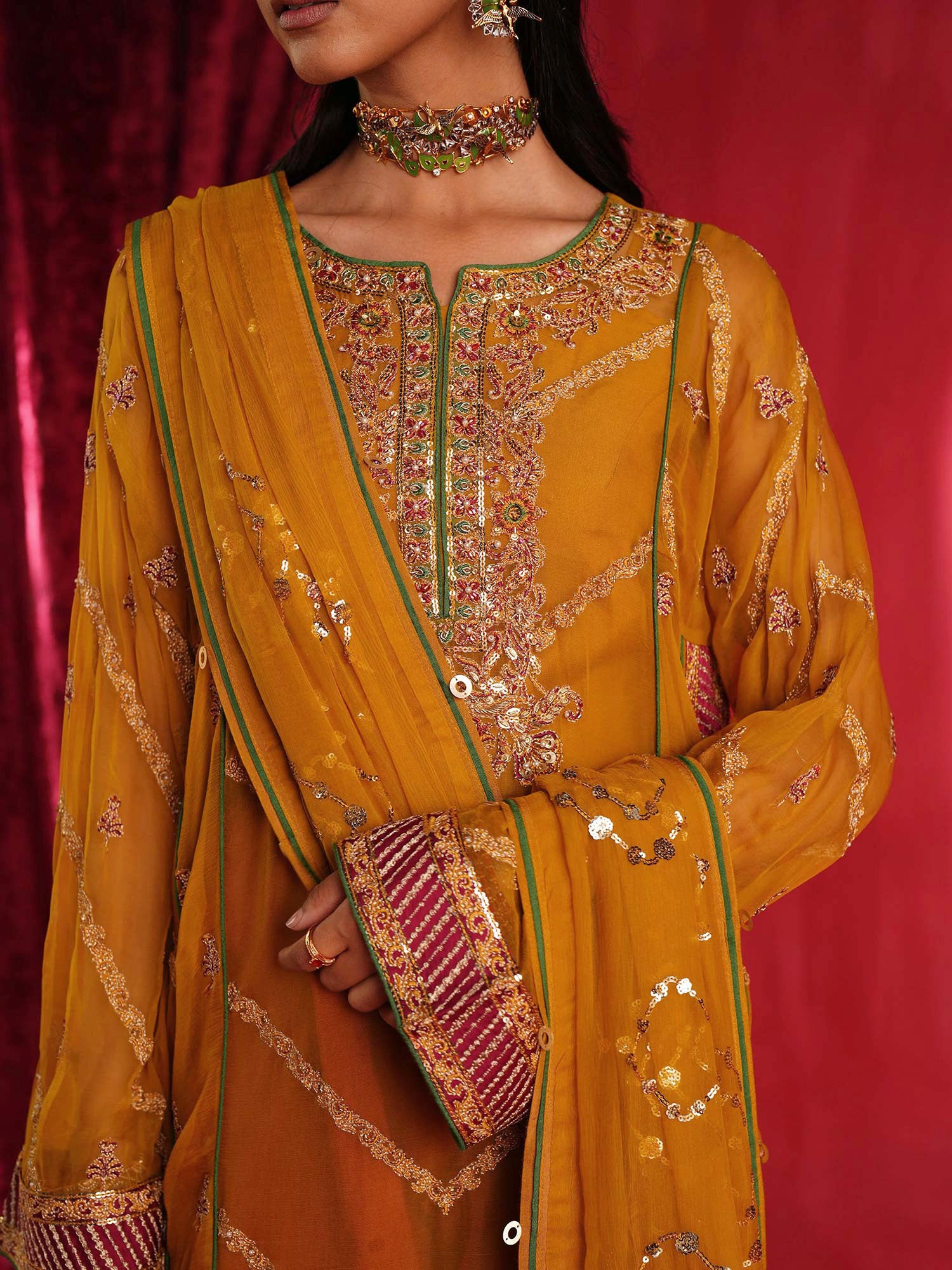 Zarqun Luxury Chiffon 3-Piece Suit - Mustard (2439A)